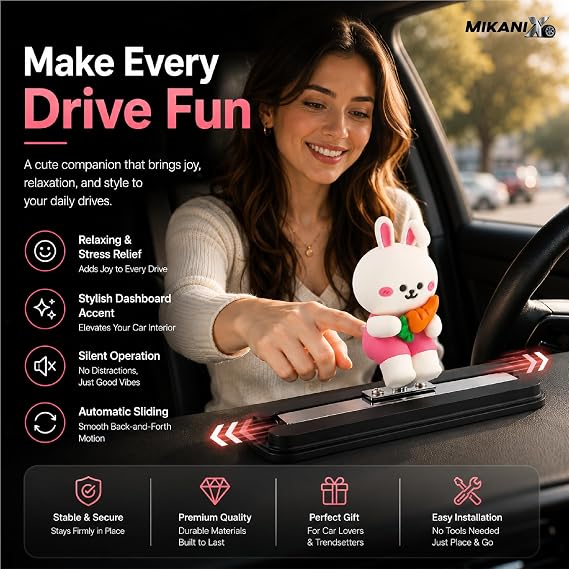 MIKANIX Auto Sliding Car Dashboard Decoration Cute Anime Pooh Character Moving Ornament Interior Accessory