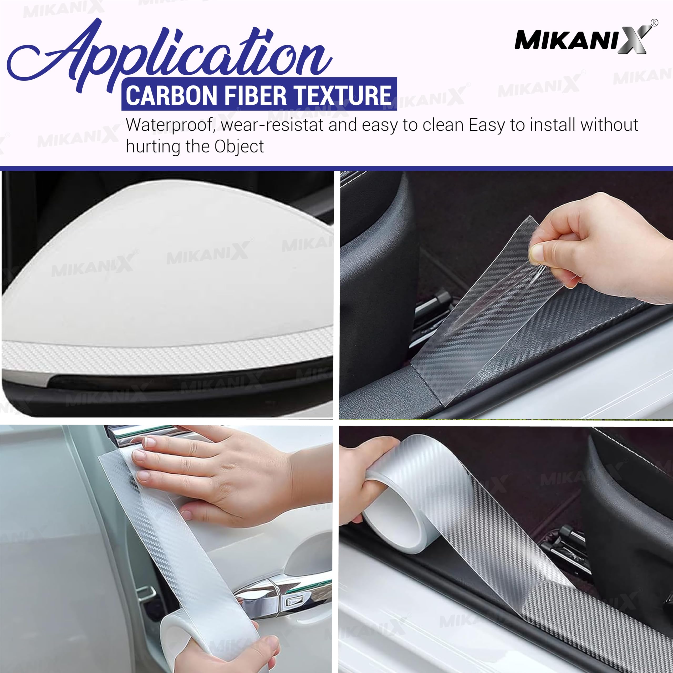 MIKANIX Carbon Fibre High Gloss Anti Scratch Strips Protection Tape, Film Tape Car Door Edge Guard Sticker Universal Car Door, Bumper Protector Strip