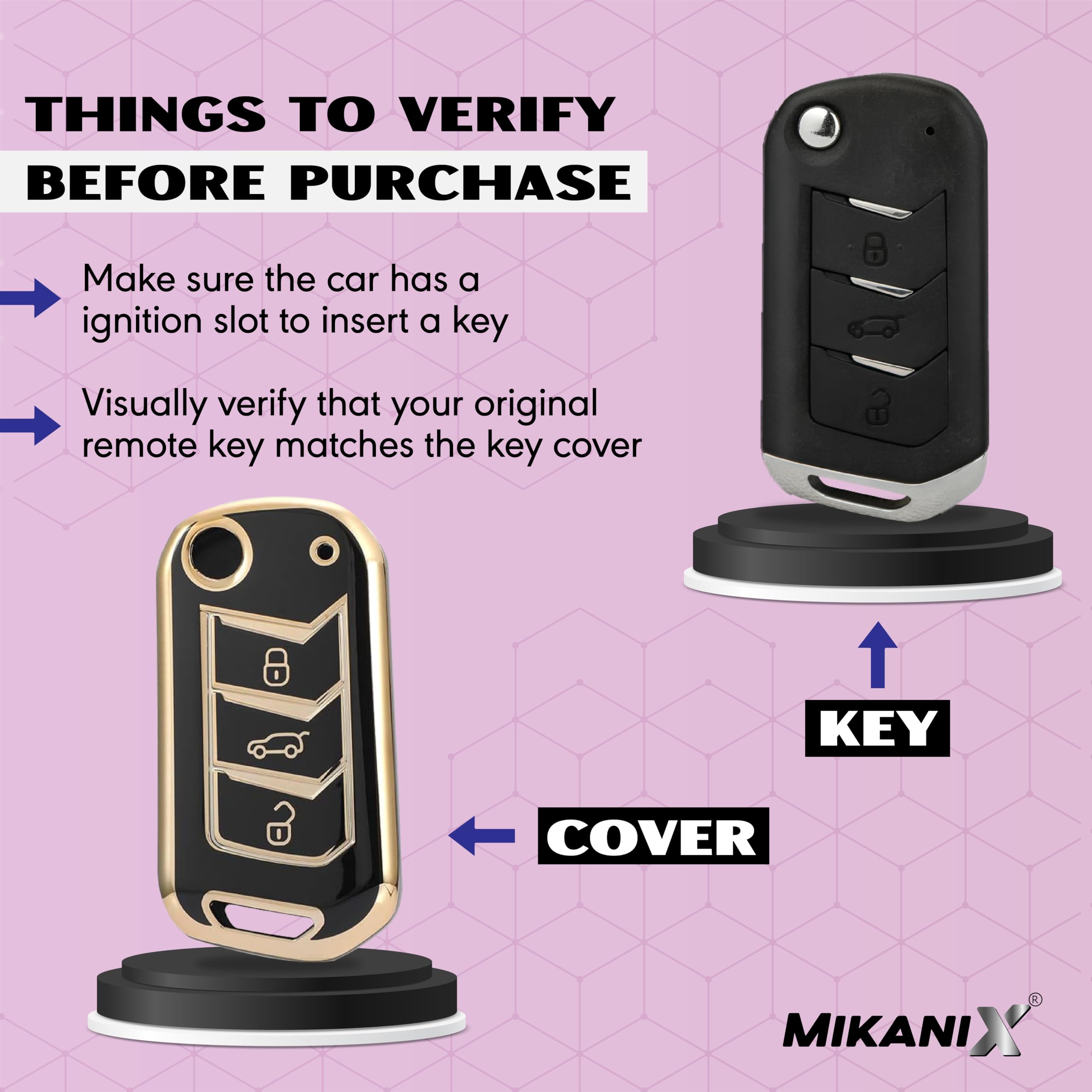 OBEROI'S TRADERS Premium Key Cover Compatible with Skoda Octavia, Laura, Superb, Fabia, Rapid, Polo, Vento, Jetta, Ameo 3-Button Smart Key | Elegant Black & Gold Protective Case Shell