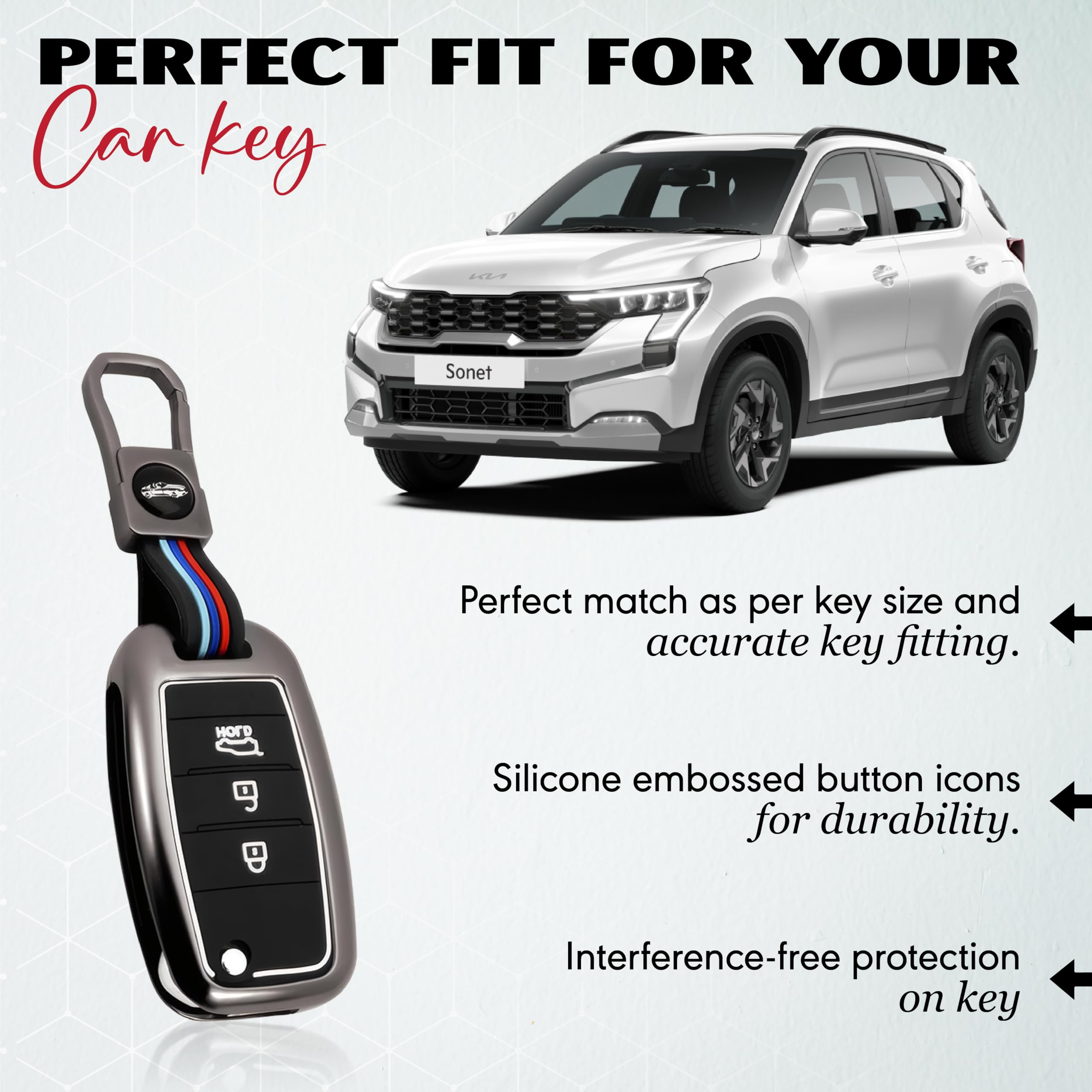 MIKANIX Premium Metal Car Key Cover | Zinc Alloy Smart Key Case | Silicone Protective Key Shell | Stylish Sporty Design | Universal Car Key Protection Cover for Smart Remote Key