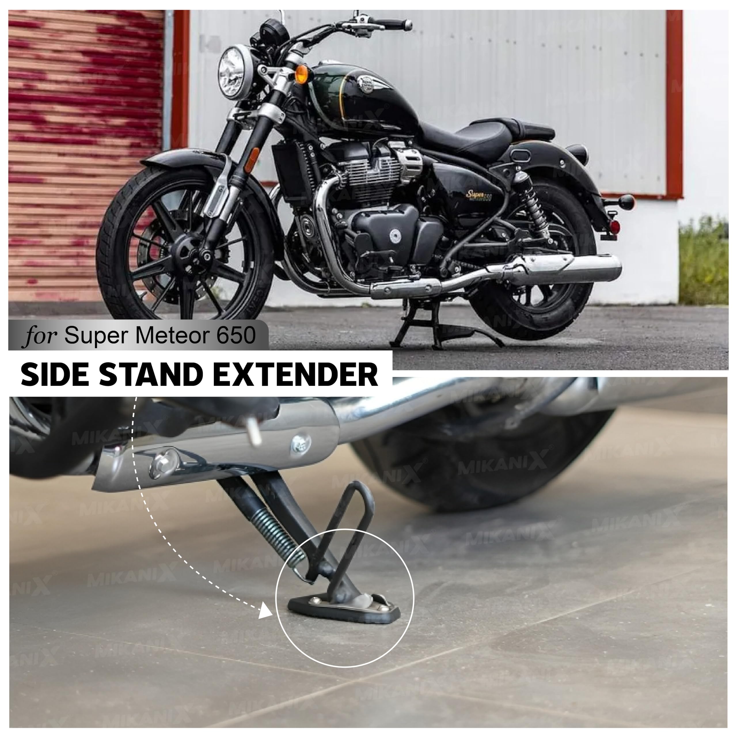 Mikanix Stainless Steel Side Stand Extender/Side Stand Pad for Royal Enfield Super Meteor 650