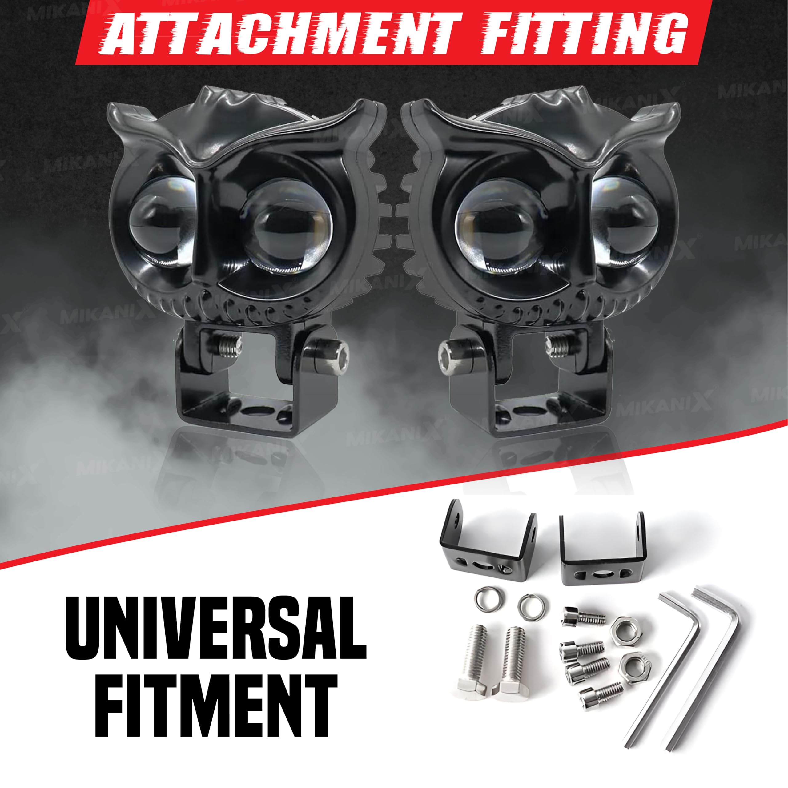 MIKANIX 1 YEAR WARRANTY 2 Led OWL Shape Fog White/Yellow light High & Low Beam | Flashing Mode With On-Off Switch | Fog Lamp, Dash Light, Motorbike, Car, LED