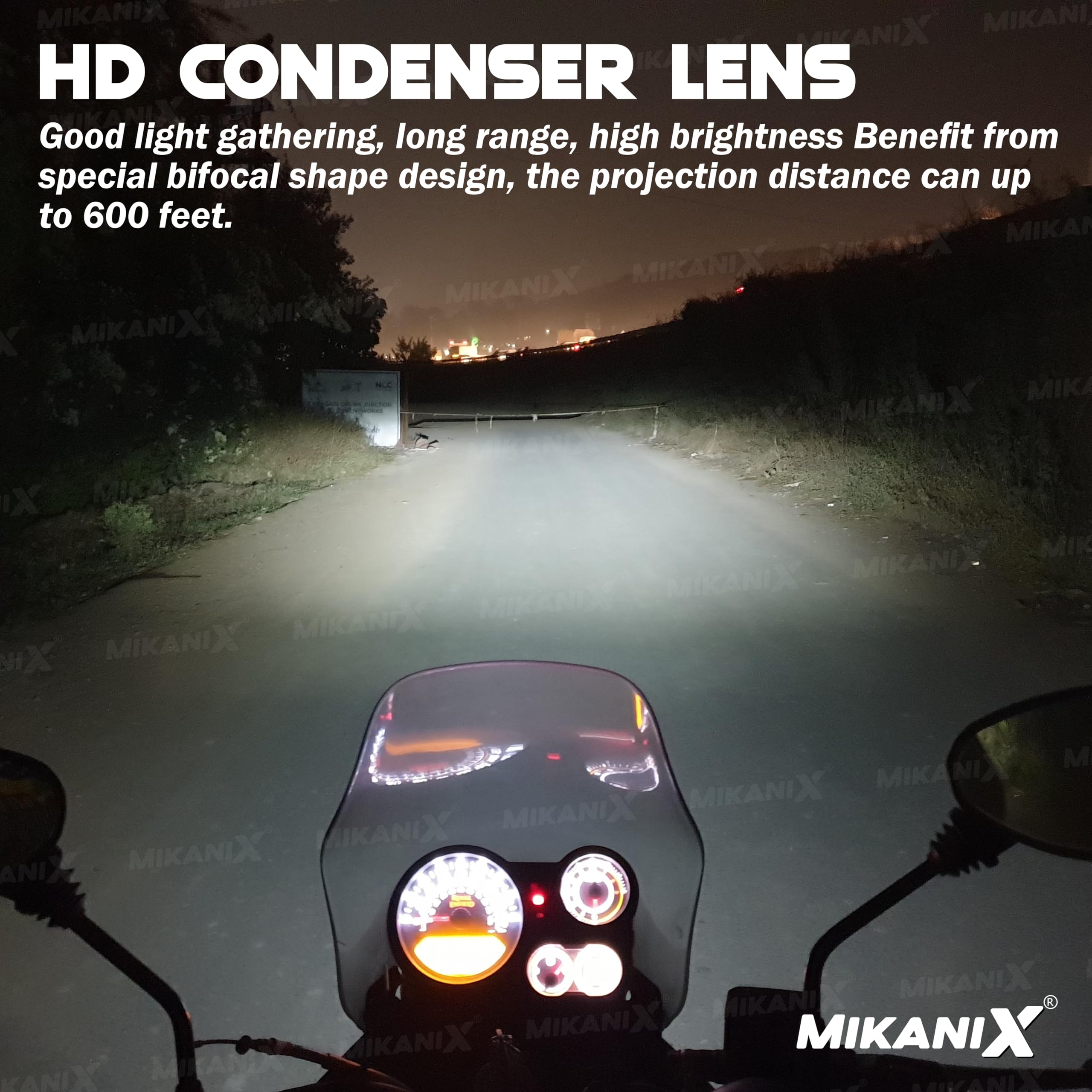 MIKANIX Ultra Bright Led Headlight Bulb/Headlamp Projector With HD Condenser Lens | High & Low Beam | Universal for Bikes & Scooty , Silver