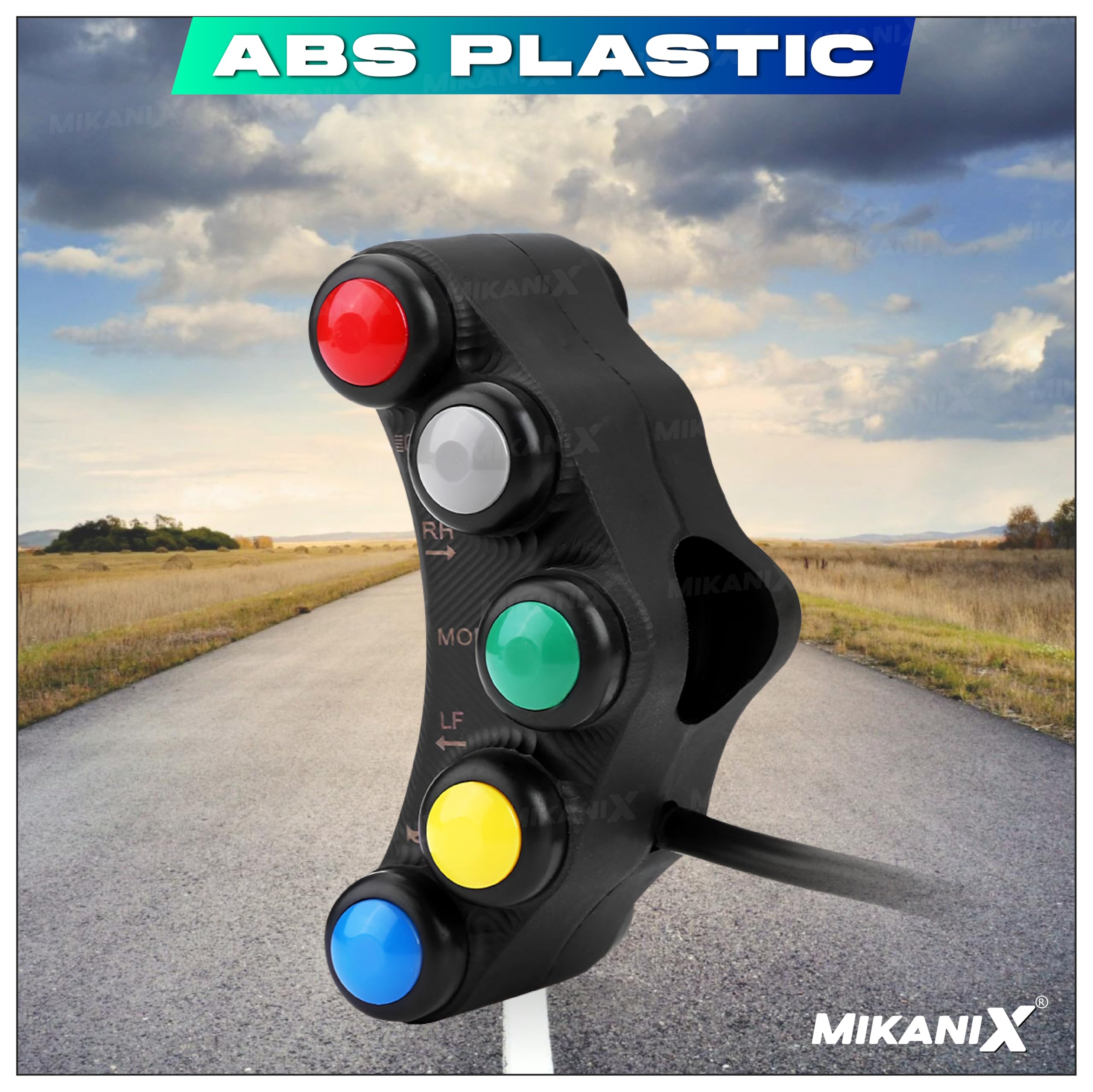 Moto GP Universal Bike Headlight/Turn Signal Light Pilot Switch 5 Way Multipurpose 3 On/Off Switch/Buttons with 2 Horn Push Buttons for Handle Bar Grip