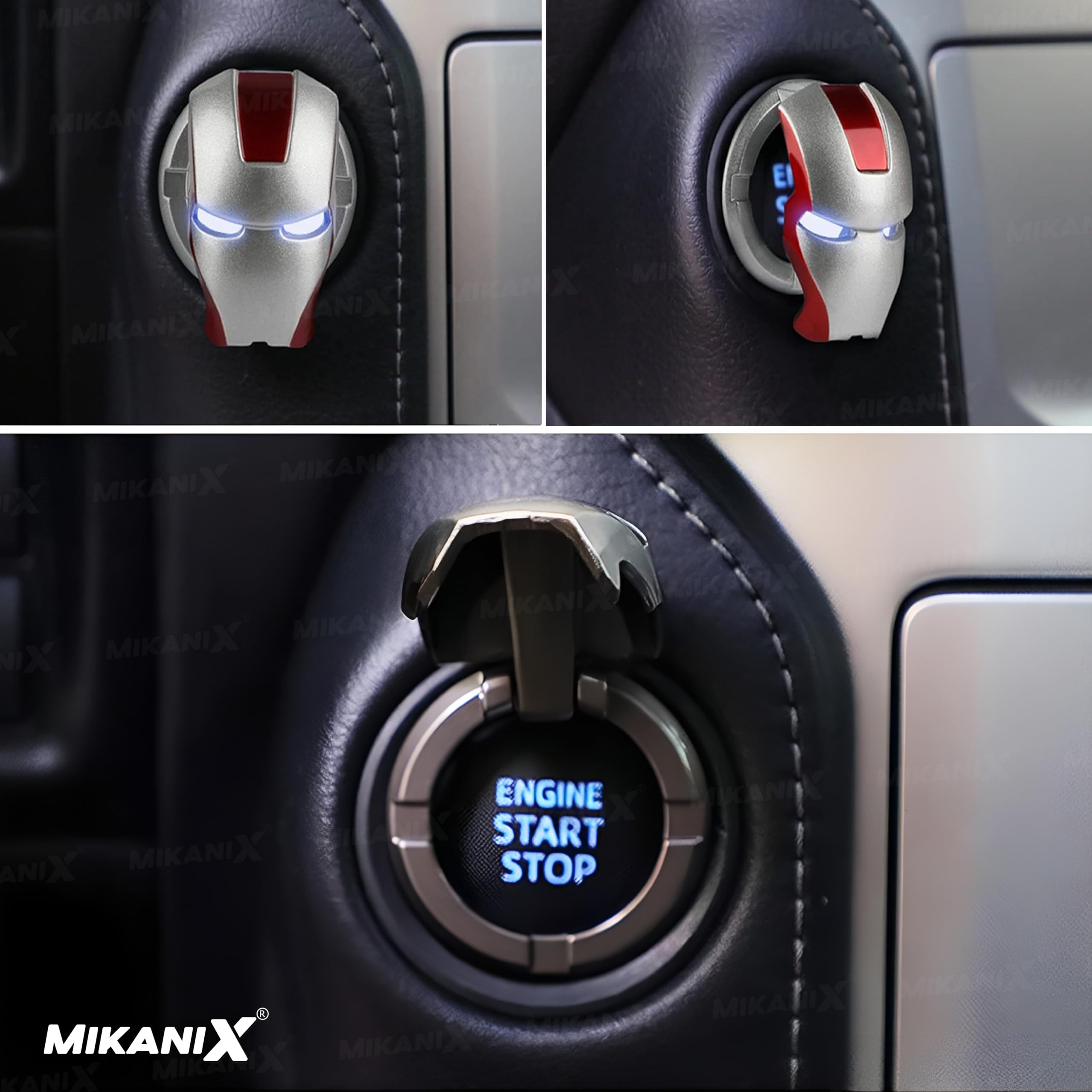 MIKANIX Car Engine Start Stop Button Iron Man Style Cover I ABS Material, Sticky Adhesive, Push Start Ignition Protective Cove, Decorative Auto Accessories Universal for All Cars (Blue)