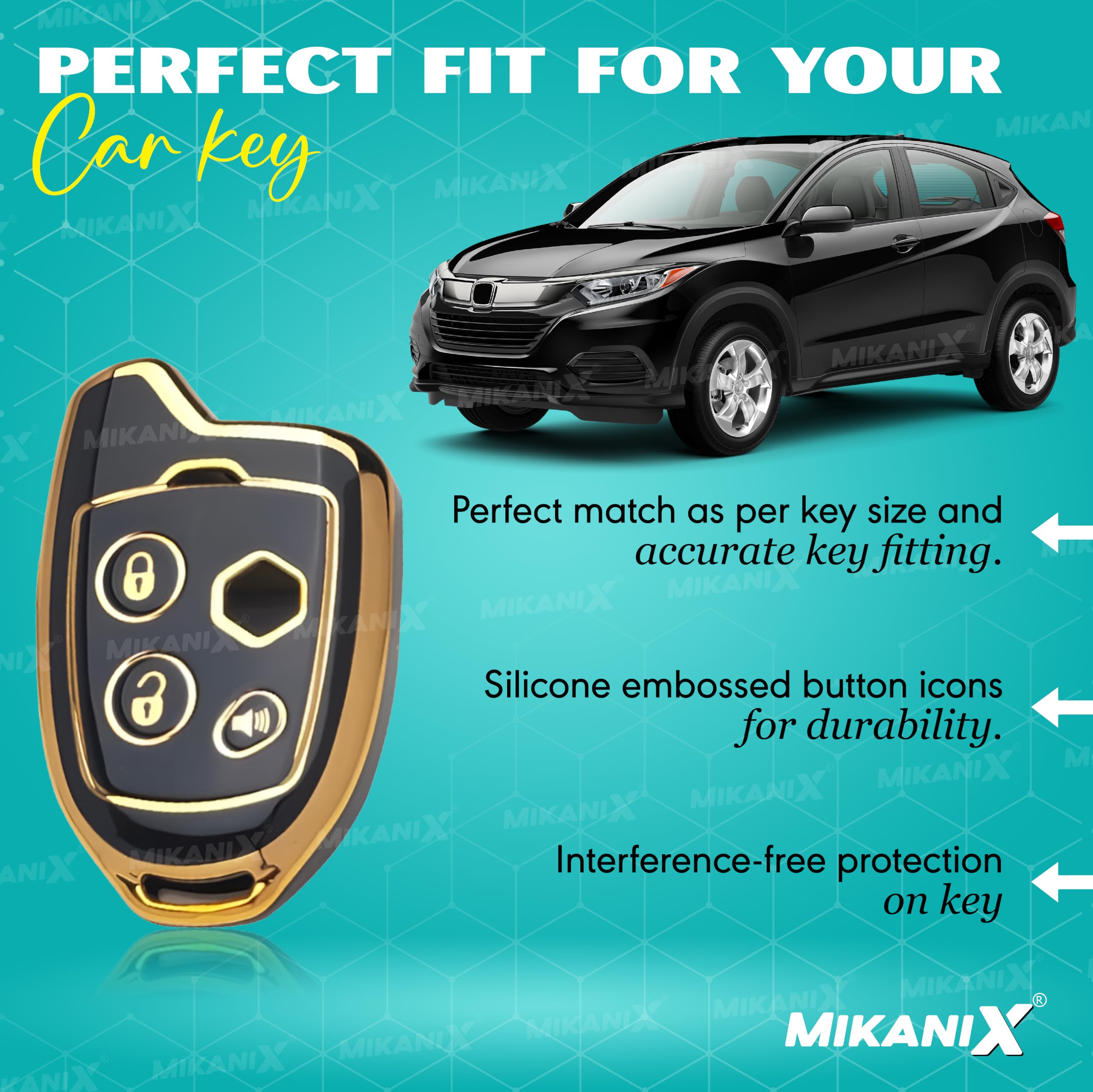 OBEROI'S TRADERS Premium Key Cover for Swift, Dzire, Ritz, WagonR, S-Cross, Ertiga, A-Star, Celerio, Ciaz, Baleno, Brezza with Nippon 4-Button Smart Key Cover | Elegant Black & Gold Protective Shell