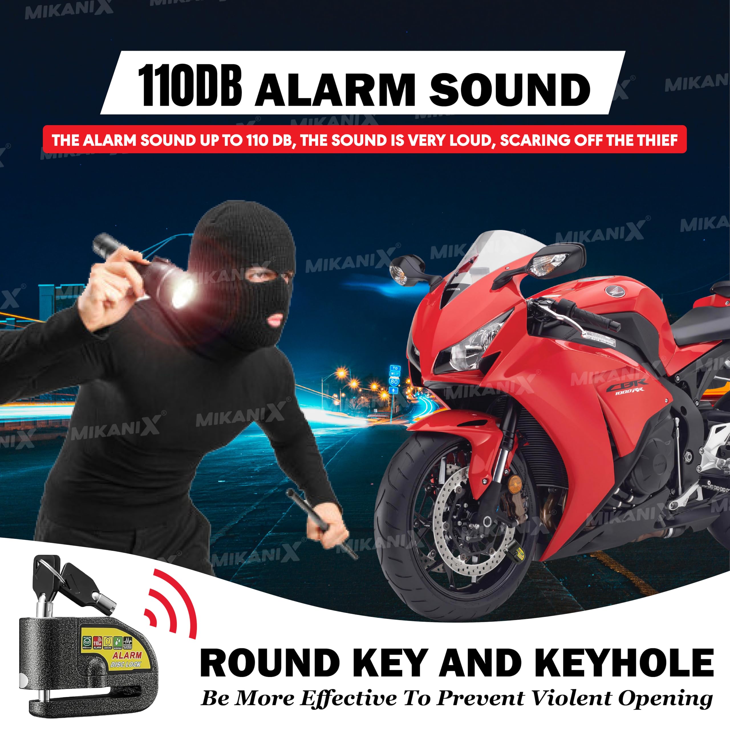 OBEROI'S TRADERS Motorcycle Disc Lock Waterproof 110dB Alarm Sound Heavy Duty Anti-Theft Alarm Wheel Disc Brake Security Lock