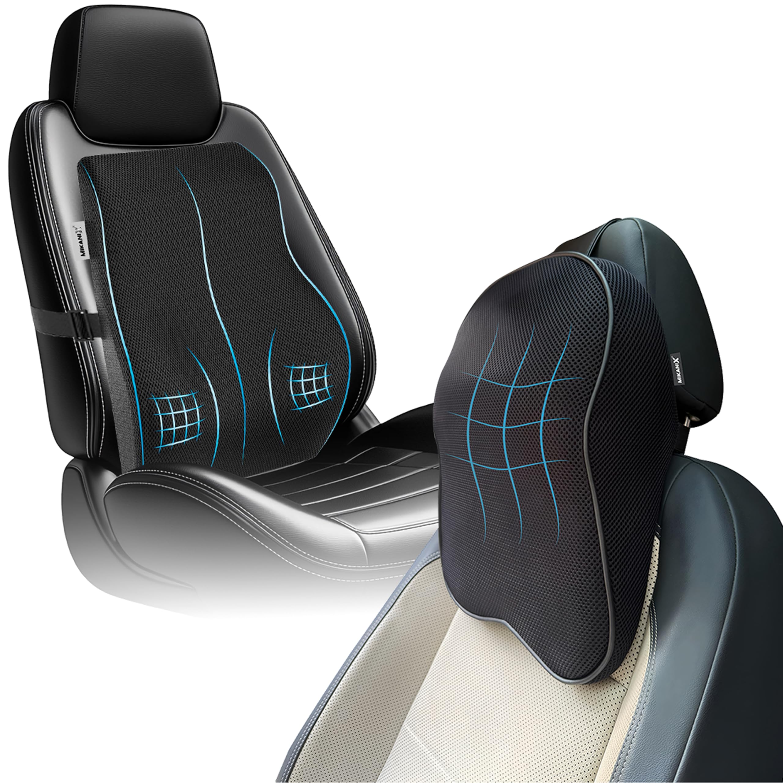 OBEROI'S TRADERS 2 YEARS WARRANTY Car Neck Rest Pillow & Orthopedic Back Lumbar Support Combo for Car Seat & Office Chair to Relief Neck & Back Pain, Spine Alignment and Posture Correction