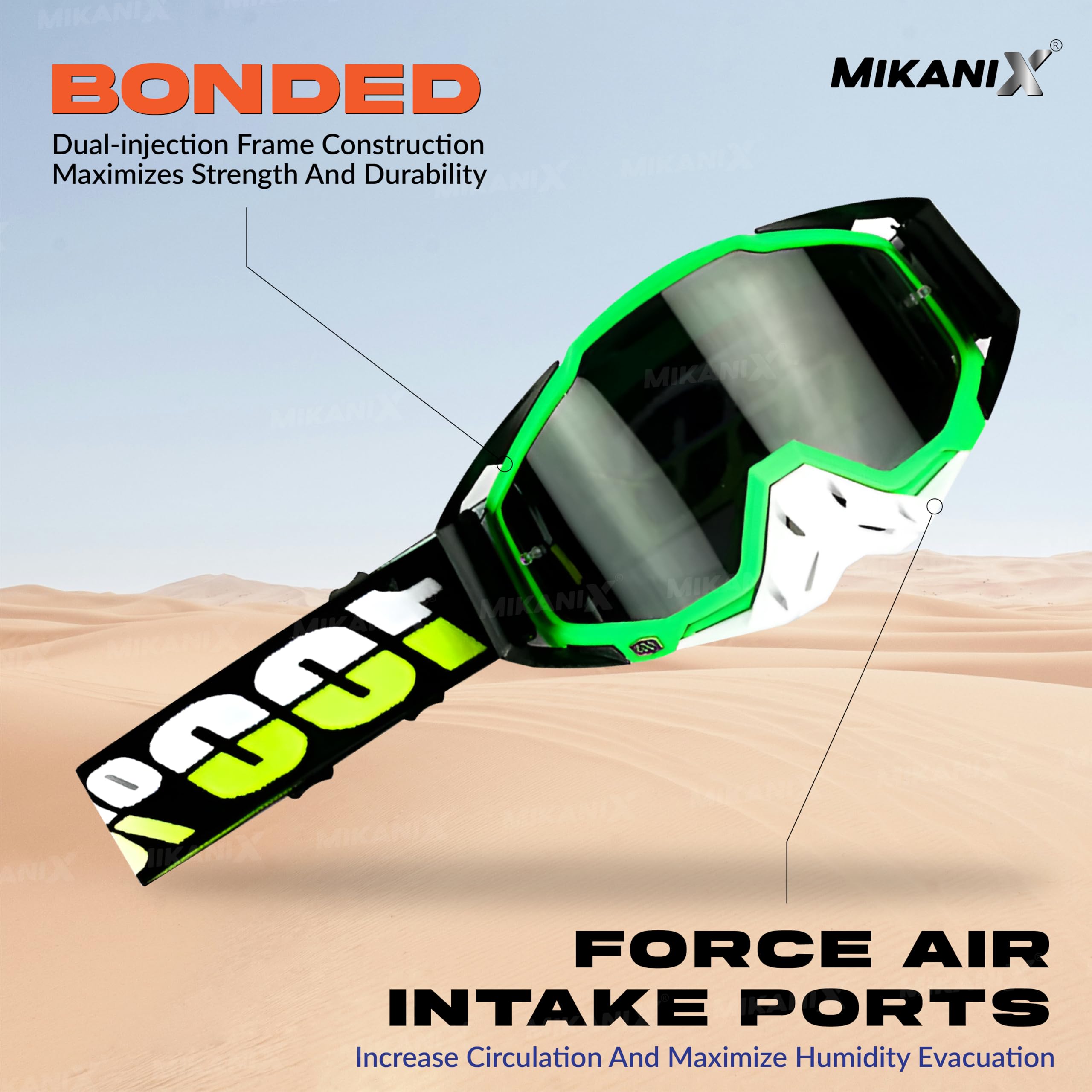 MIKANIX Universal Motorcycle Riding Combo Full Face Balaclava & Off-Road MX Goggles Set for Dirt Bike, ATV, Snowmobile | Windproof, UV Protection, Breathable Gear