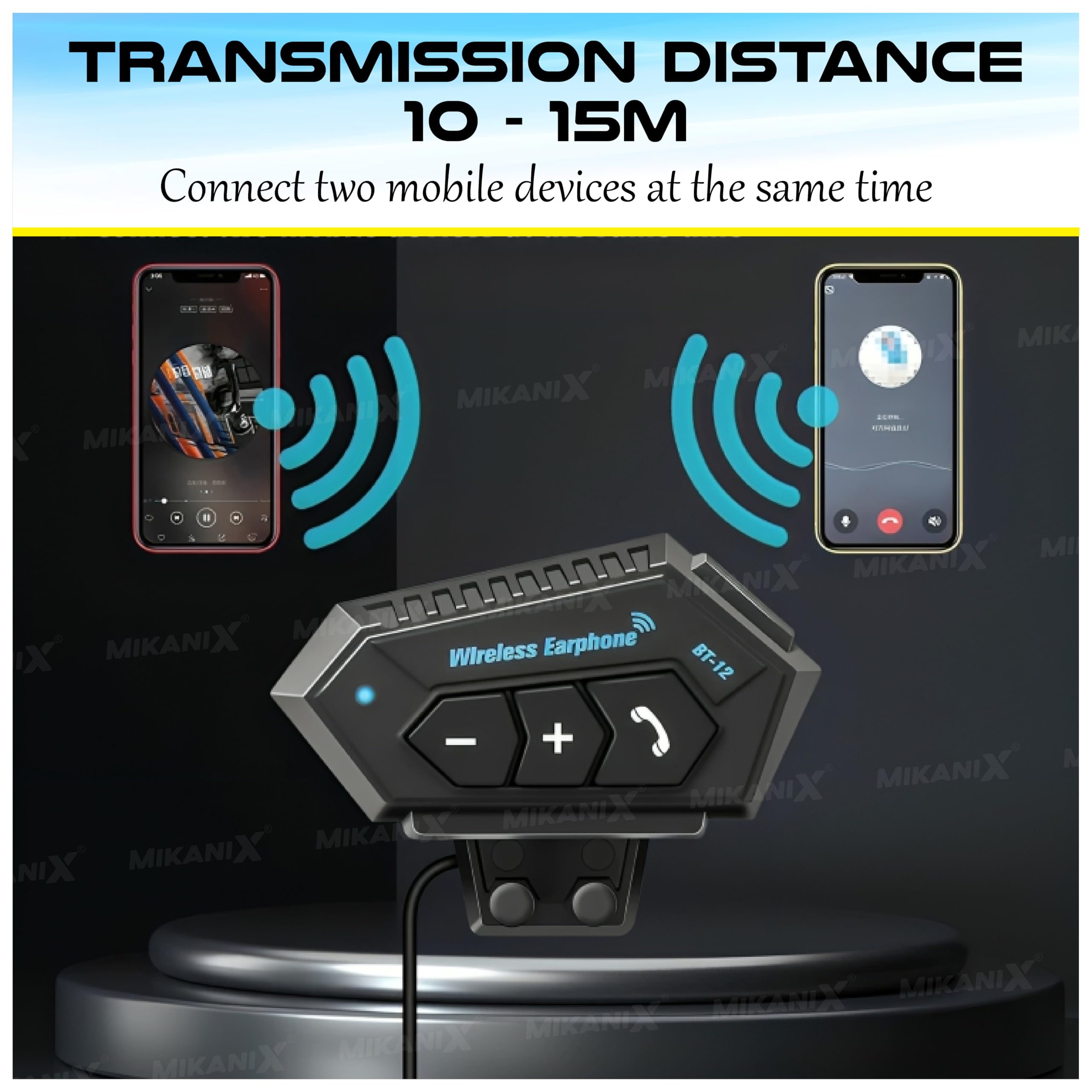 OBEROI'S TRADERS 6 Months Warranty Motorcycle Helmet On Ear Bluetooth Headphones Intercom|Hands-Free Headset|Dual Microphone|Calling & Music with Mic|Android & iOS Support Compatible with All Helmets