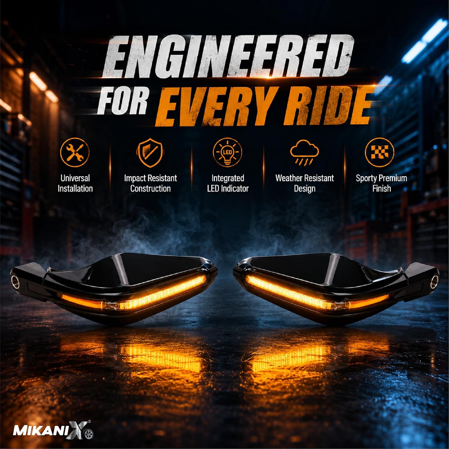 MIKANIX Universal Motorcycle Hand Guard with DRL LED Light | Brake & Clutch Lever Protector | Wind Deflector Hand Guard for All Bikes & Motorcycles