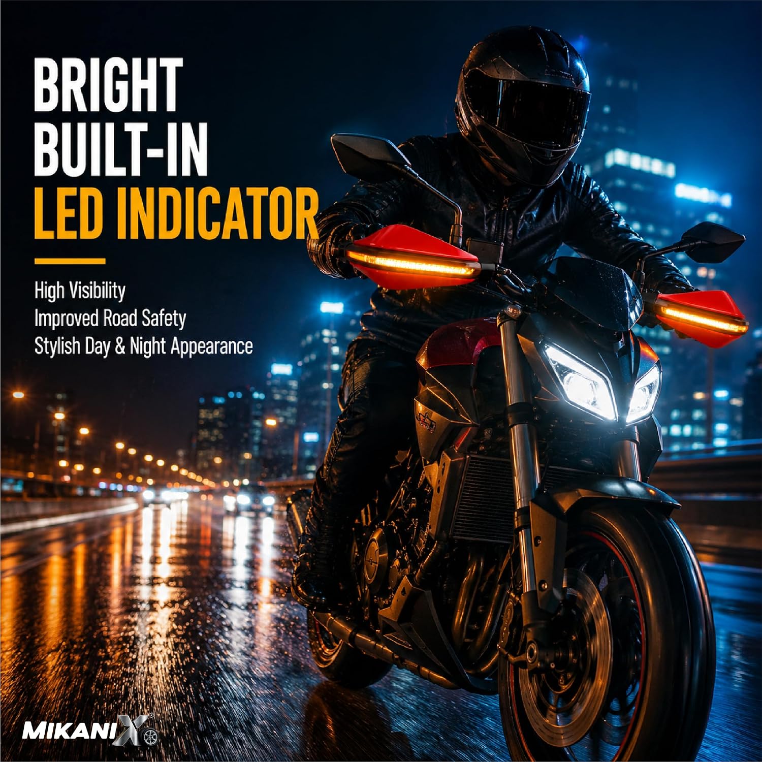 MIKANIX Universal Motorcycle Hand Guard with DRL LED Light | Brake & Clutch Lever Protector | Wind Deflector Hand Guard for All Bikes & Motorcycles