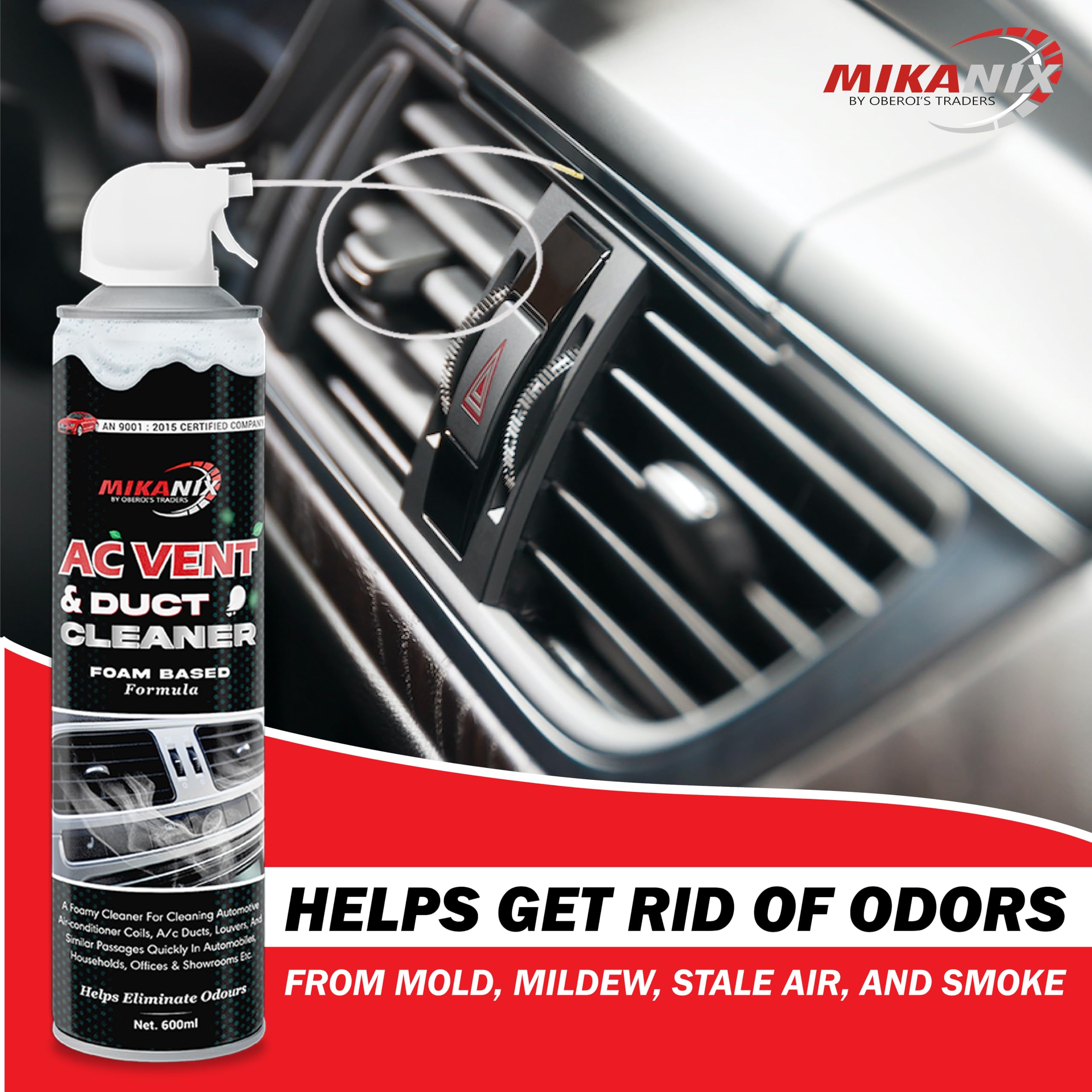 OBEROI'S TRADERS Combo of Car AC Vent & Duct Cleaner Foam Spray with Long No-sal Pipe For Vehicle Interior & Home AC Cleaning (1200) ml