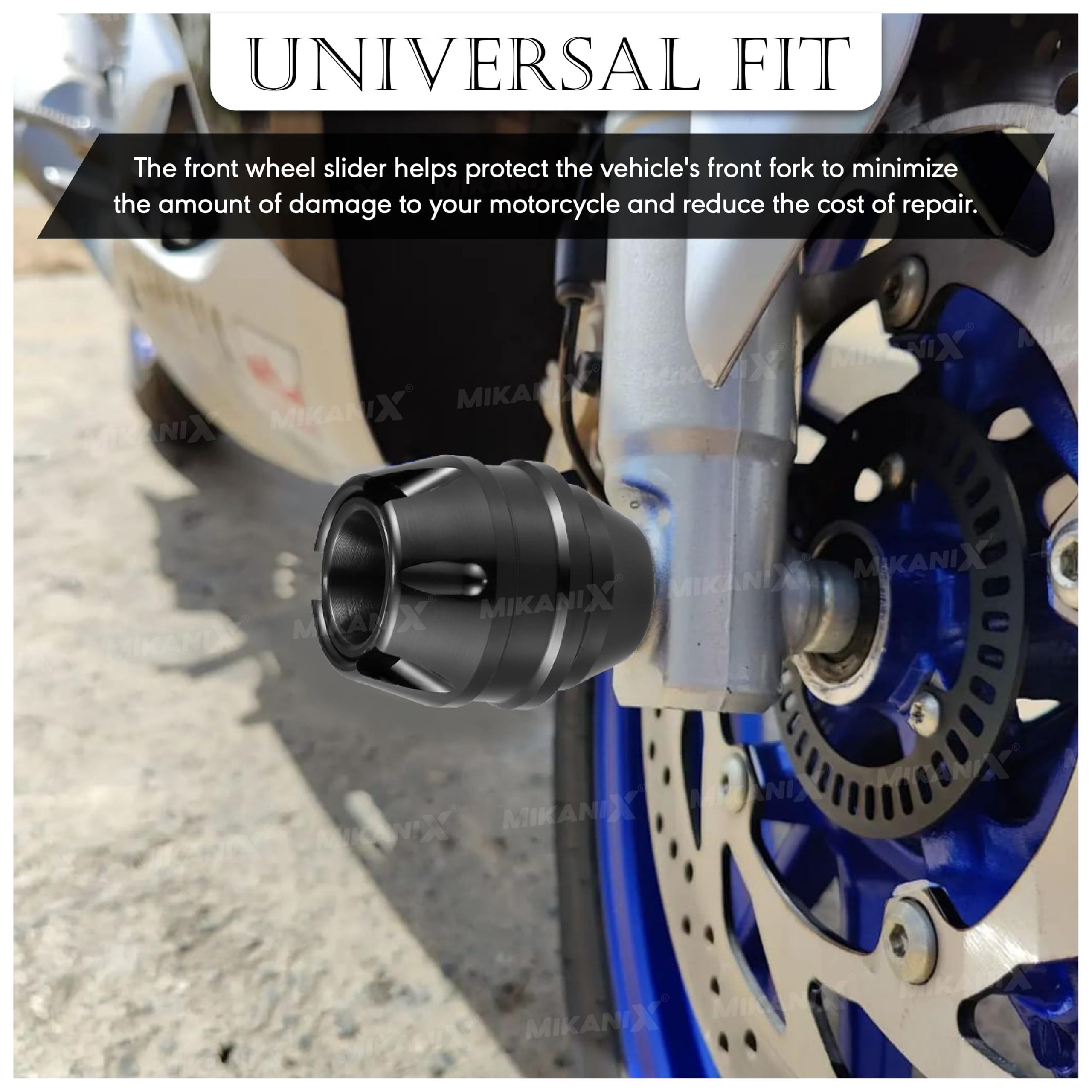 MIKANIX Universal Motorcycle Front Fork Slider | Wheel Frame Slider | Axle Protector Bike Crash Guard for All Bikes