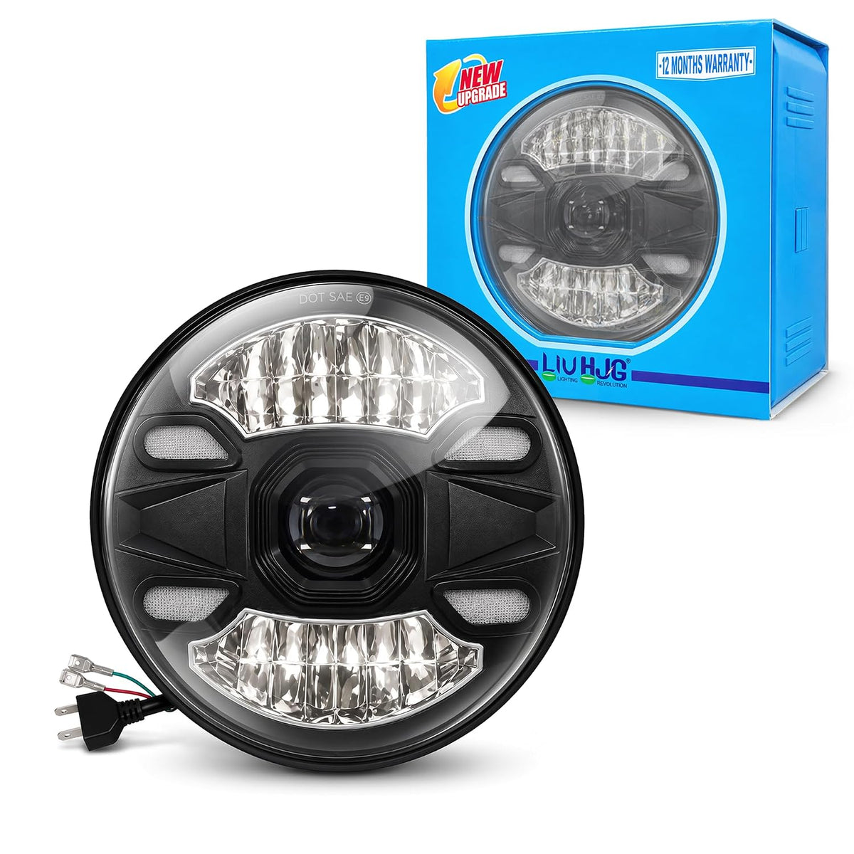 MIKANIX 7-Inch LED Projector Motorcycle Headlight | 3 Lighting Modes | Powerful Low & High Beam | White & Orange Side Lights | Long-Distance Visibility | Universal For Bike, Car & Suv