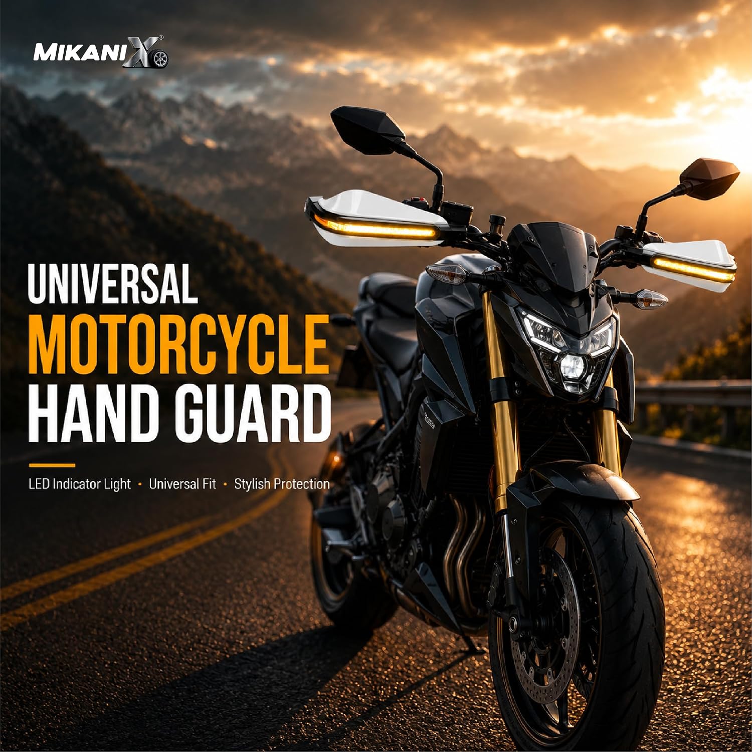 MIKANIX Universal Motorcycle Hand Guard with DRL LED Light | Brake & Clutch Lever Protector | Wind Deflector Hand Guard for All Bikes & Motorcycles