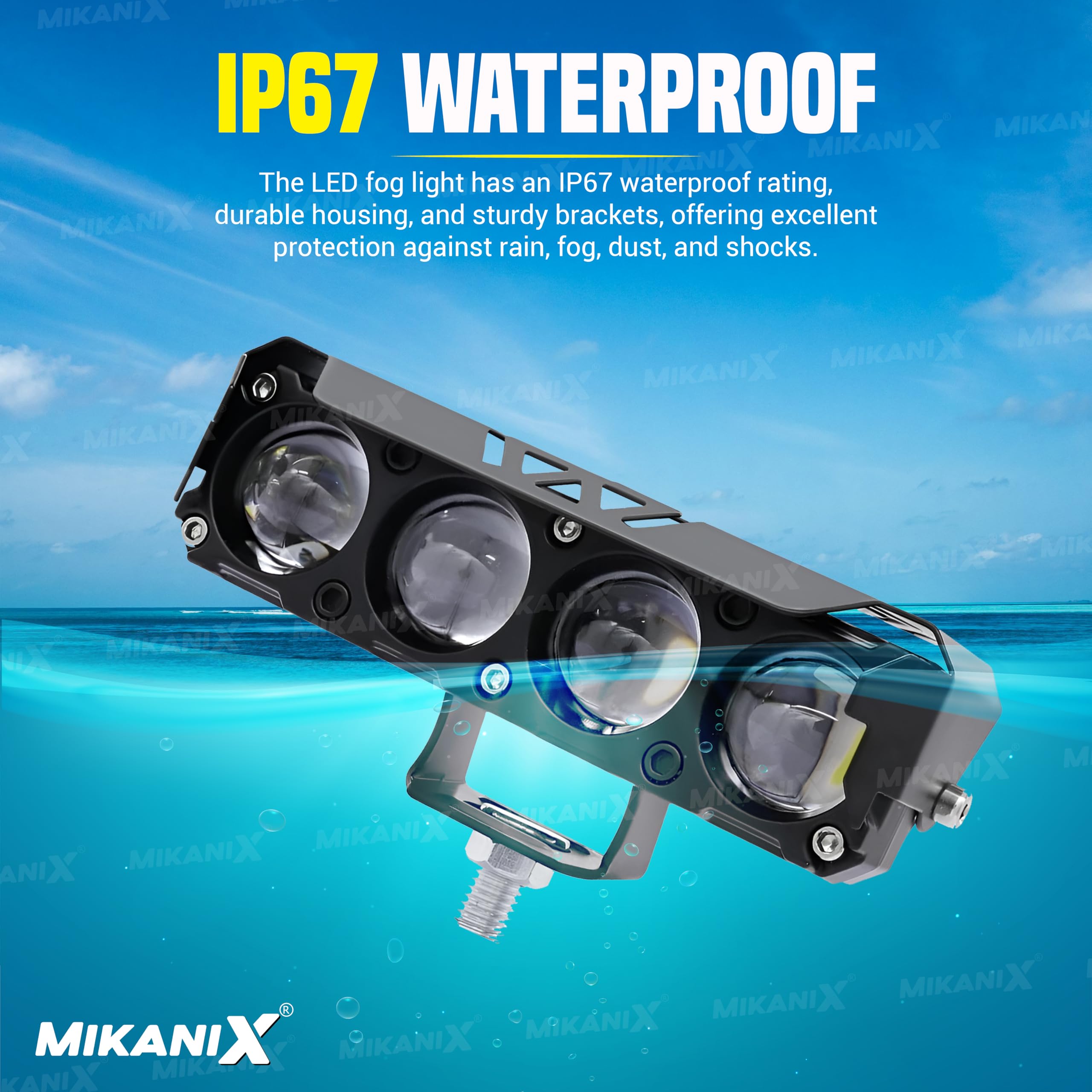 MIKANIX 1 YEAR WARRANTY Super Bright 4 LED Fog Light I 5 Mode Changing Light With Flashing & PCR Mode I High/Low Beam I Aluminium Body Universal Fit for Motercycle & Car