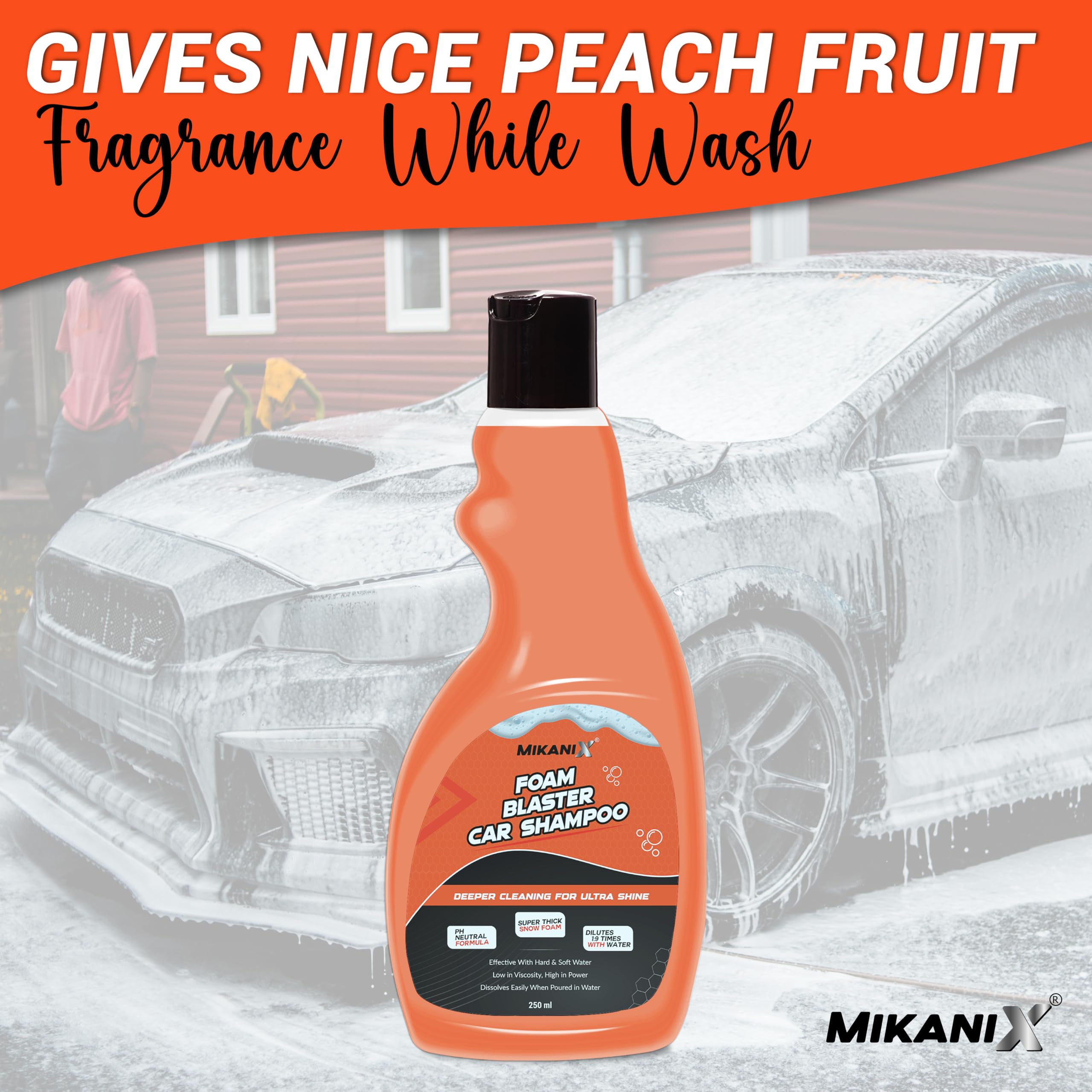 ‎OBEROI'S TRADERS Microfiber Cloth Wash Mitt Glove & Foam Blaster Car Wash Shampoo Combo | Concentrate Form With Thick Foam to Remove Dirt & Grime For Car & Bike Exterior Cleaning (Pack of 2)