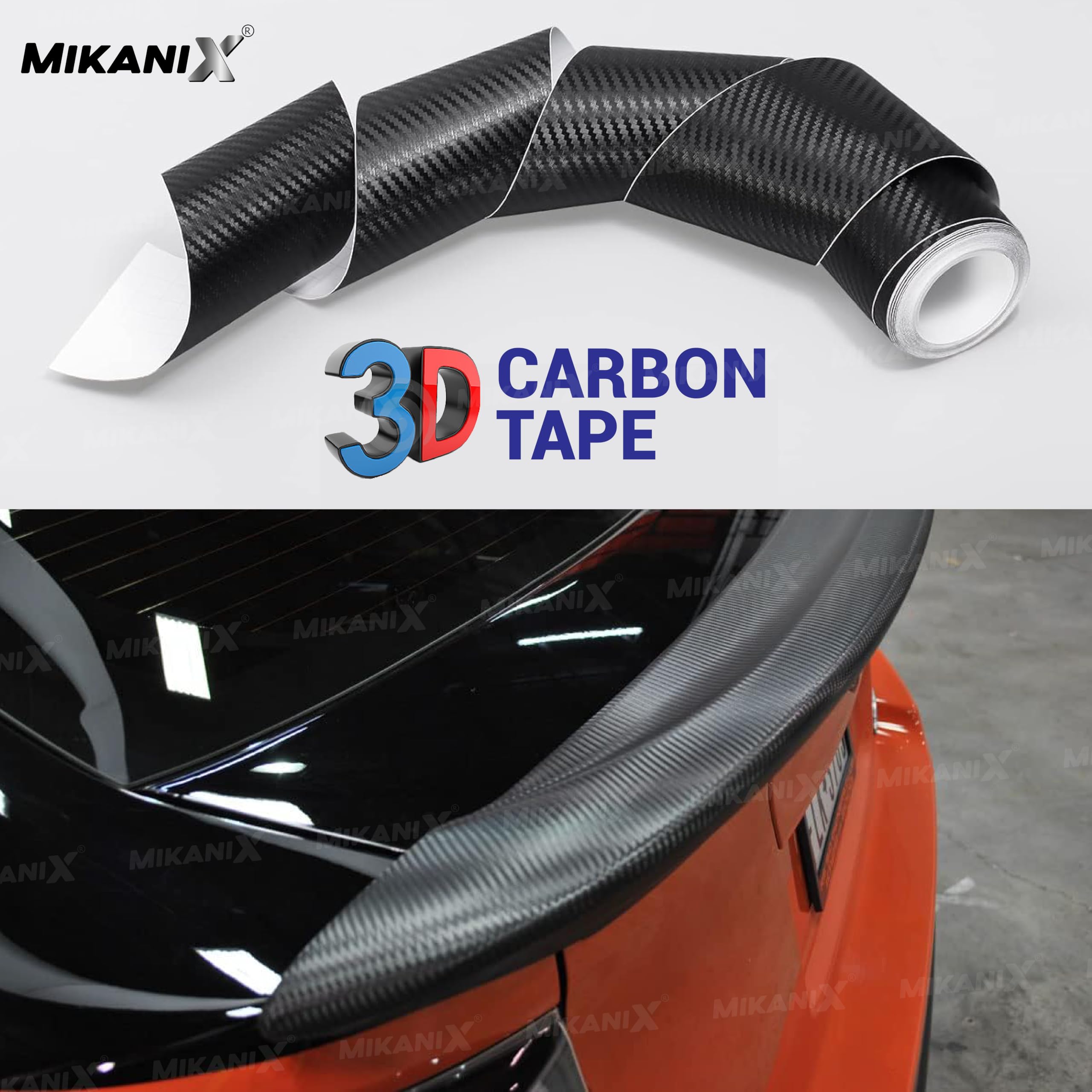 MIKANIX Carbon Fibre High Gloss Anti Scratch Strips Protection Tape, Film Tape Car Door Edge Guard Sticker Universal Car Door, Bumper Protector Strip