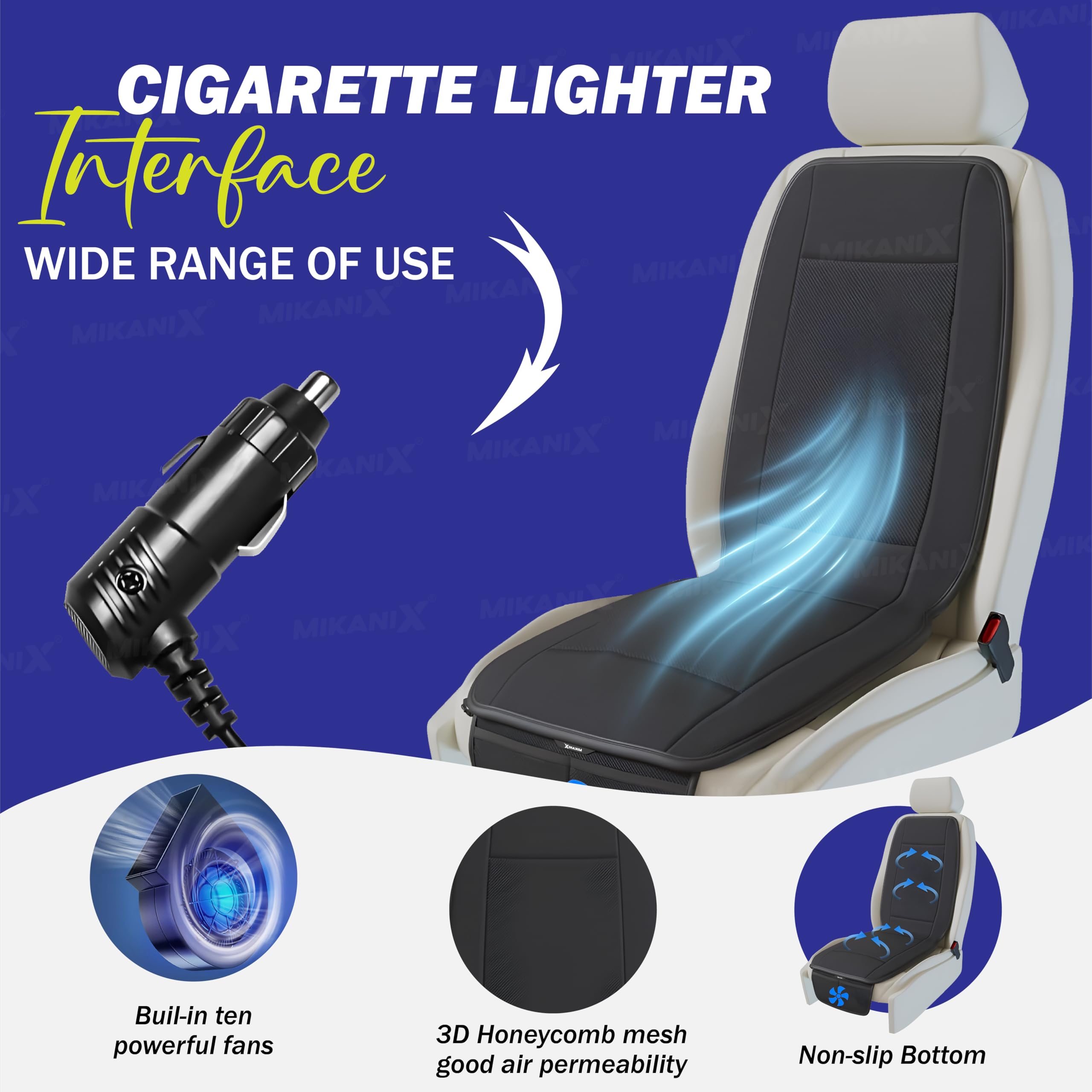 OBEROI'S TRADERS Ventilated Car Seat Cooling Cushion with 10 Fans and 3-Speed Control I Breathable Fabric and Leatherette