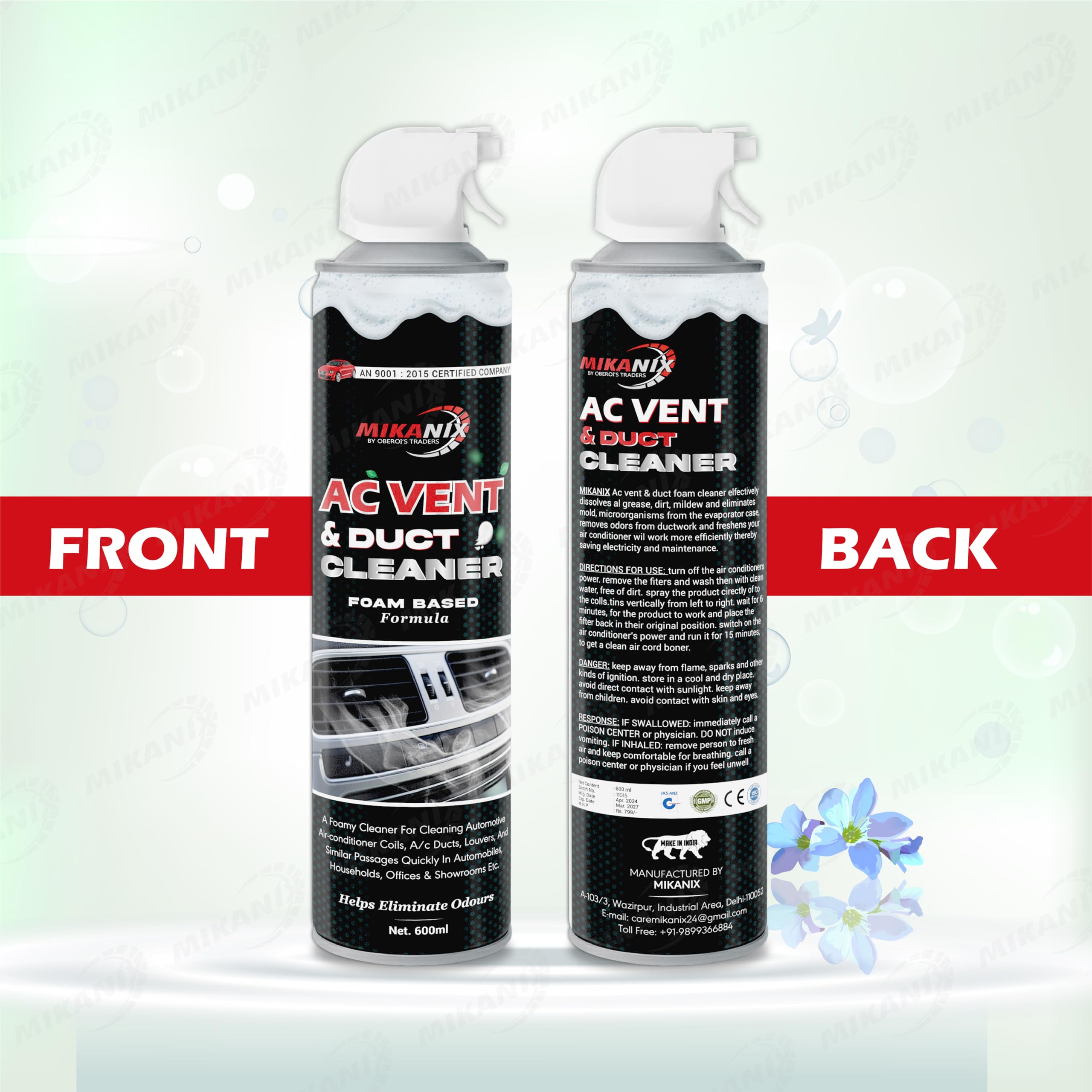 OBEROI'S TRADERS Combo of Car AC Vent & Duct Cleaner Foam Spray with Long No-sal Pipe For Vehicle Interior & Home AC Cleaning (1200) ml