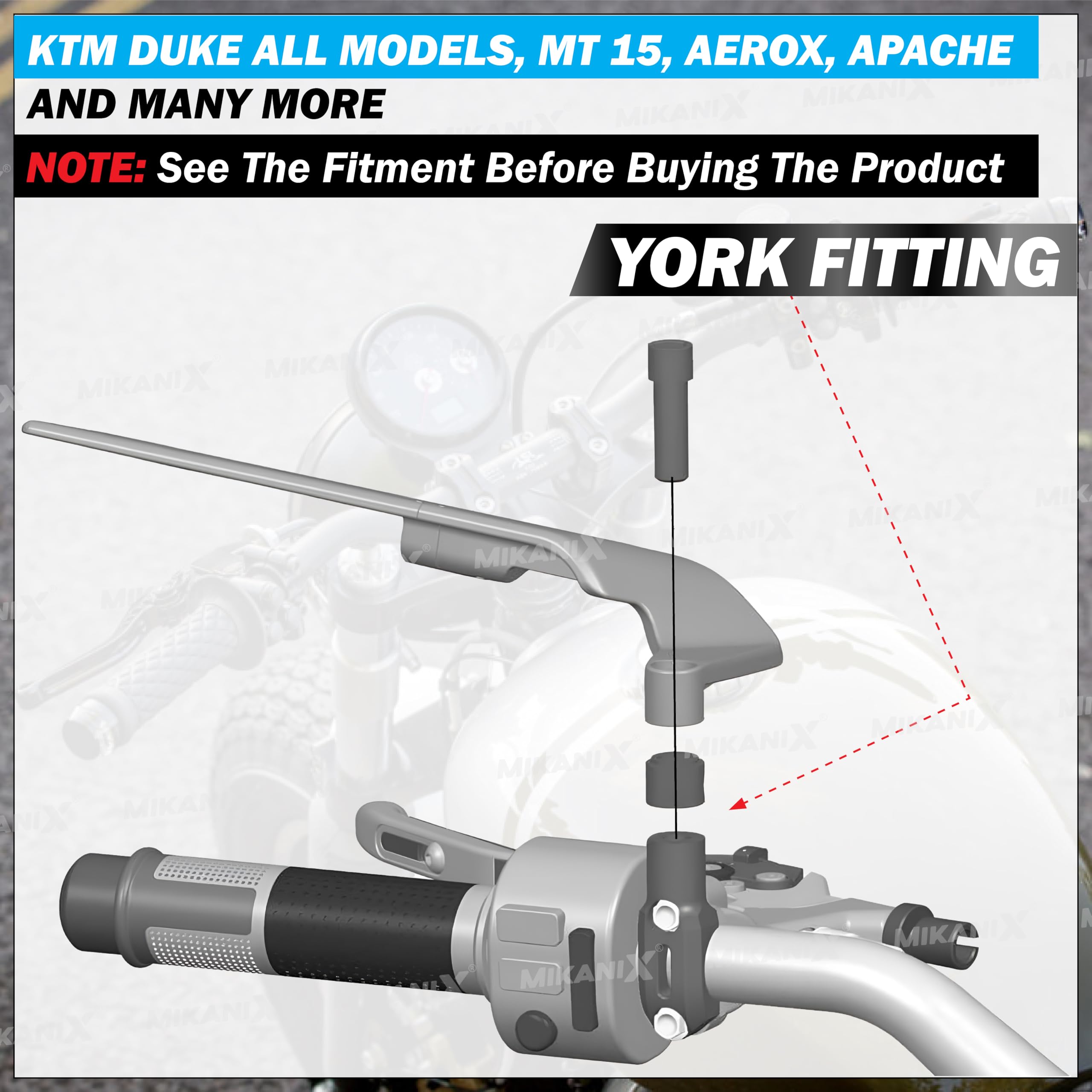 MIKANIX Bike Rear View Side Handle Bar Mirror | York Nut Fitting | Stealth Convex Glass for KTM Duke 125 | 200 | 250 | 390