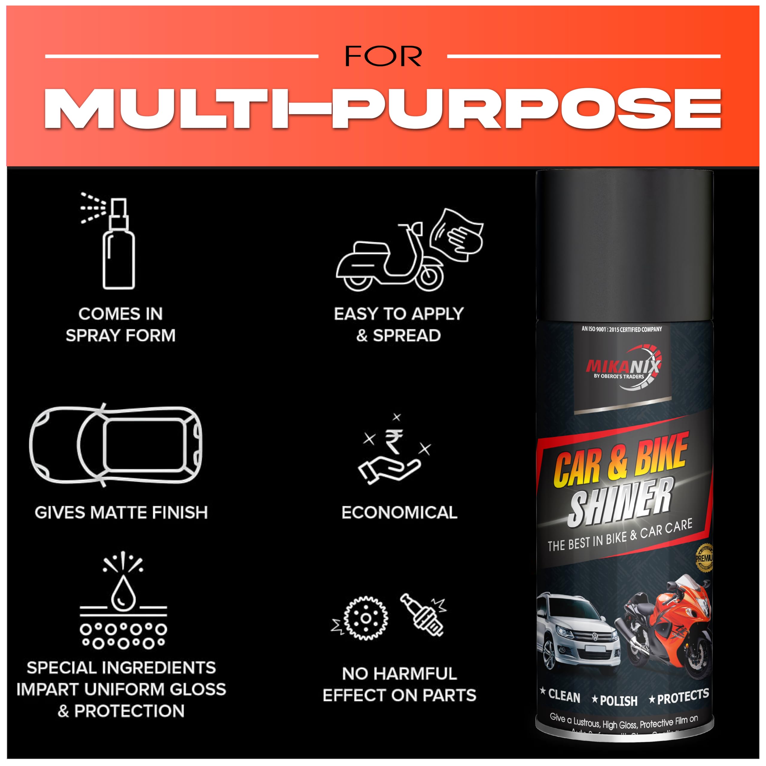 OBEROI'S TRADERS Combo Of Chain Cleaner + Chain Lube + Car & Bike Shiner Spray | Cleaning Brush | Cleans | Shines & Protects Chain Oil