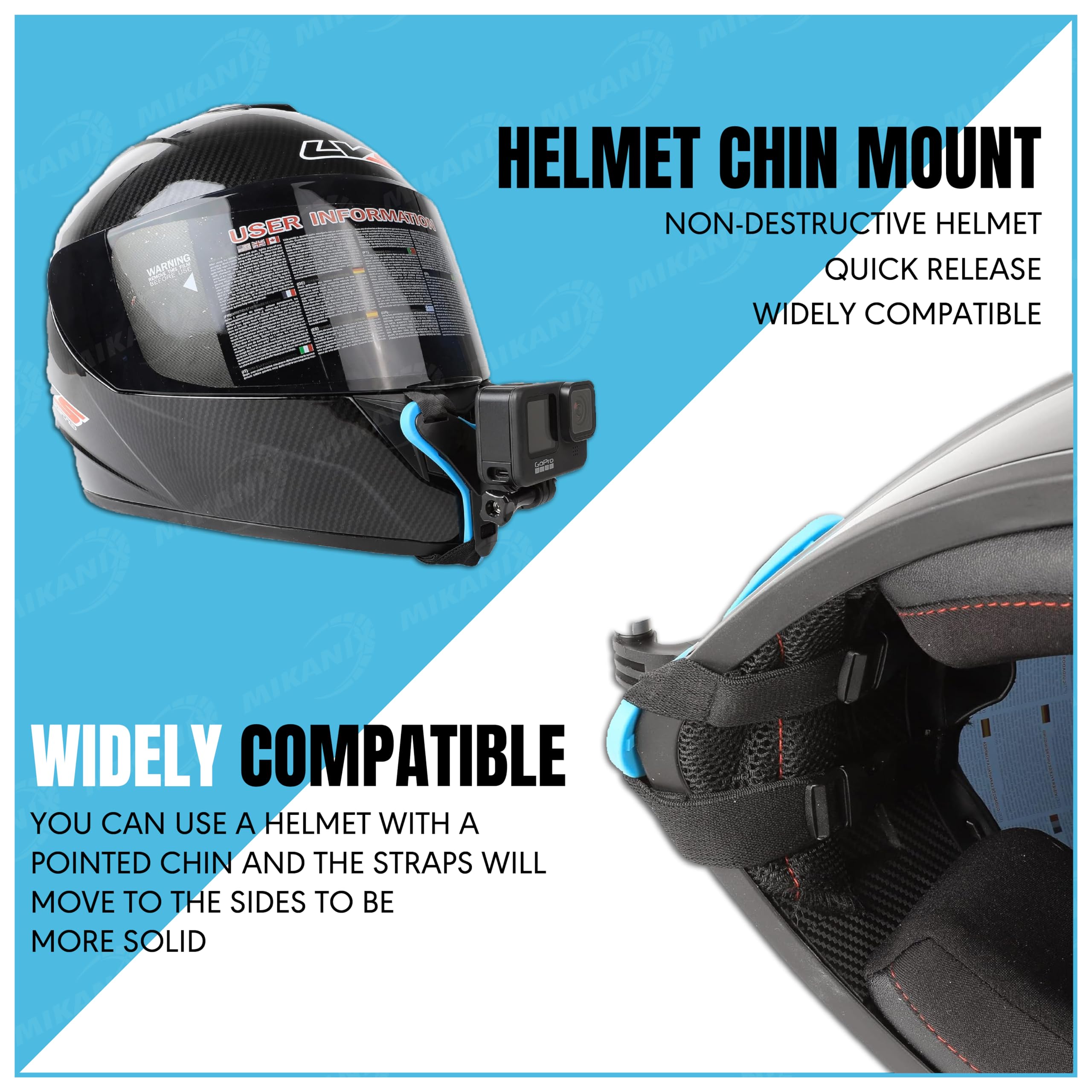 Mikanix Helmet/Camera/Chin/Jaw Mount Strap Belt with Mobile Clip & Screw Compatible with All Smart Phones Go pro Hero 9/8/7/6,SJCAM, Yi, DJI Osmo Action & Other Action Cameras