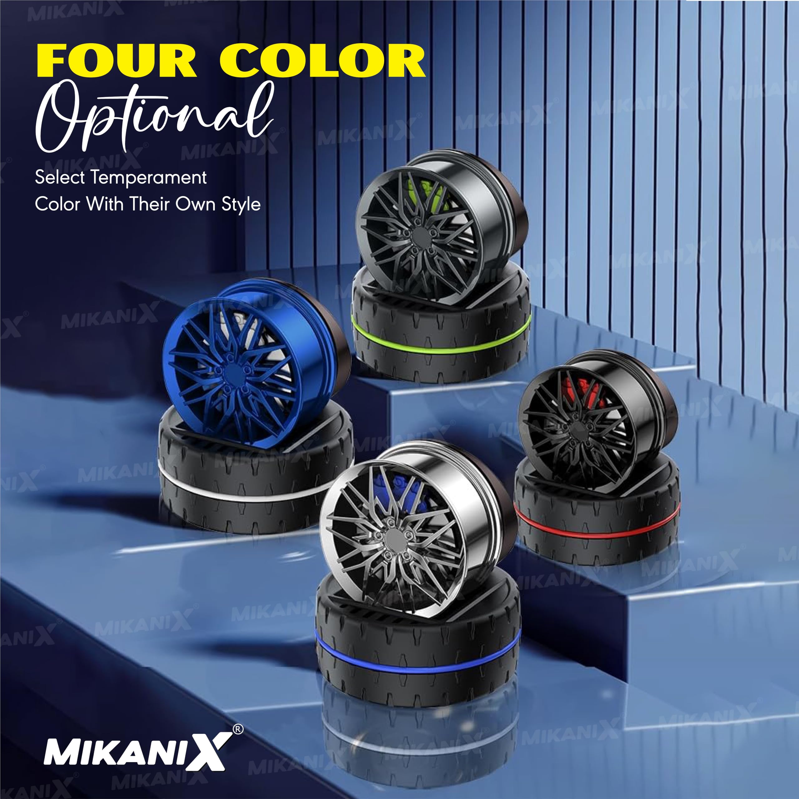 Mikanix Solar Rotating Car Dashboard Air Freshener/Perfume Diffuser|Metal Body & Alloy Wheel Hub Design With Perfume Liquid For Car Interior Decoration Accessories (Ocean,French),1 Count