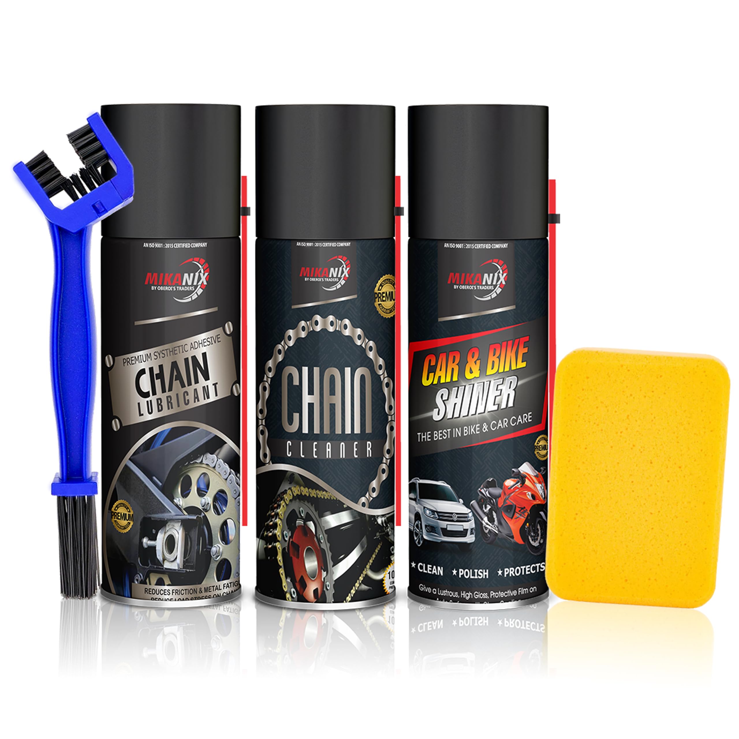 OBEROI'S TRADERS Combo Of Chain Cleaner + Chain Lube + Car & Bike Shiner Spray | Cleaning Brush | Cleans | Shines & Protects Chain Oil