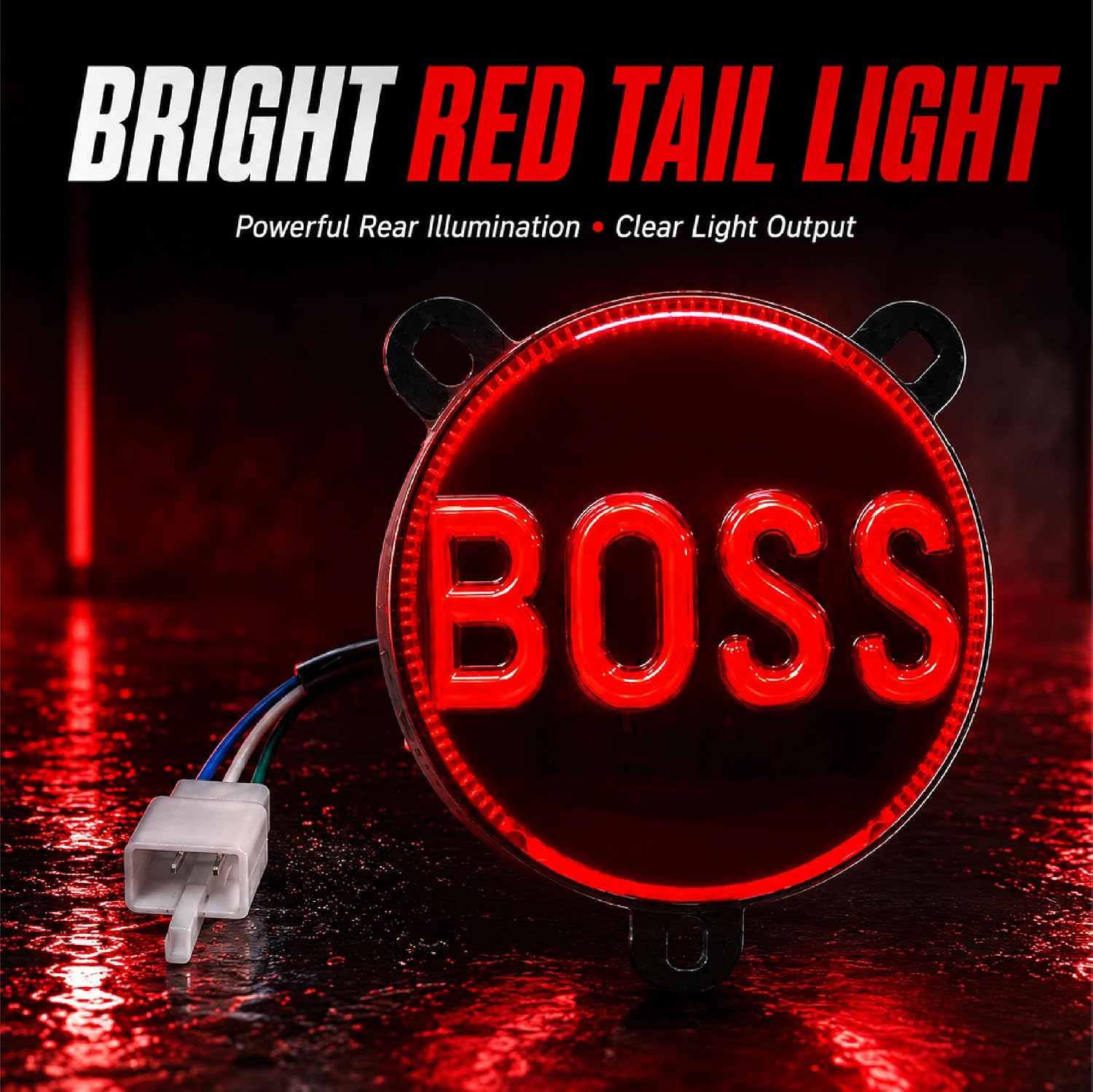 MIKANIX BOSS LED Motorcycle Tail Light | Round Rear Brake Tail Lamp with 3 Light Modes | White, Red & Blinking Modes | Compatible with 350 & 500
