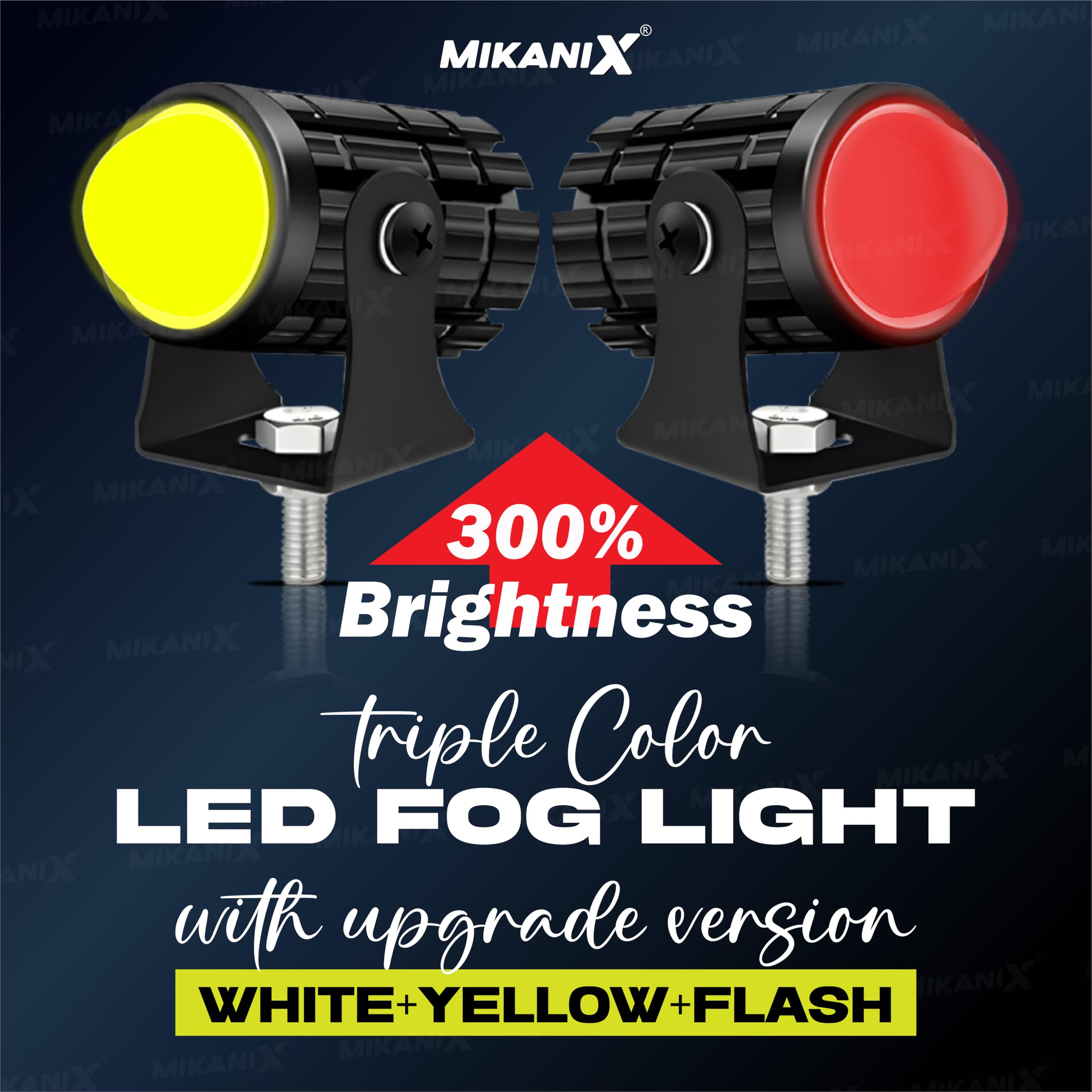 MIKANIX LED Fog Light Lamp | Projector Lens Spotlight | High & Low Beam | White, Yellow & Red Devil Light With On/Off Switch For All Motorbike, Cars, SUV, ATV