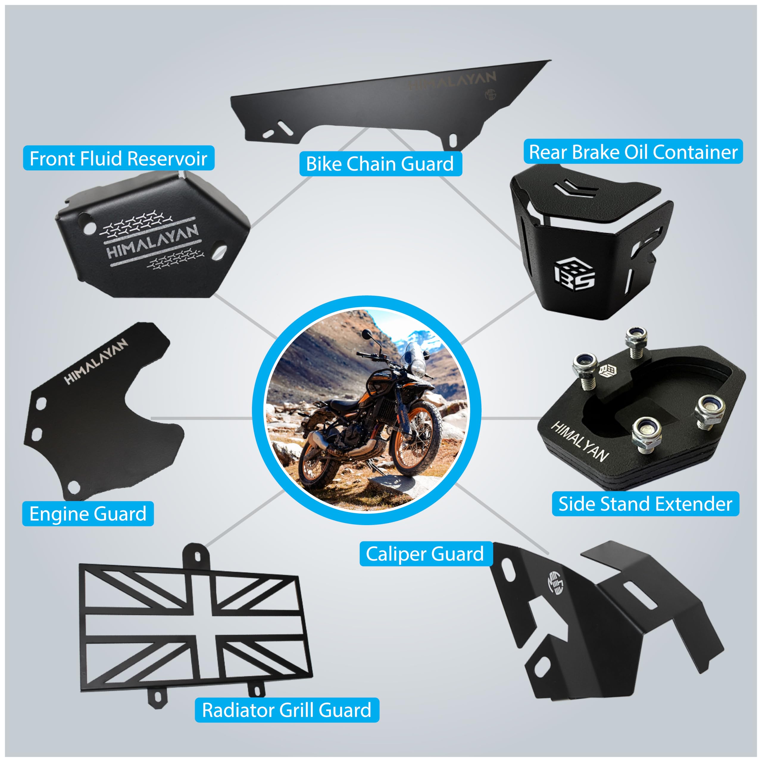 MIKANIX Combo For Himalayan 450 Bike Complete Accessories Combo kit | Front & Rear Oil Cap | Container Guard | Radiator Grill | Side Stand | Chain & Engine Cover Guard & Disc Brake Caliper