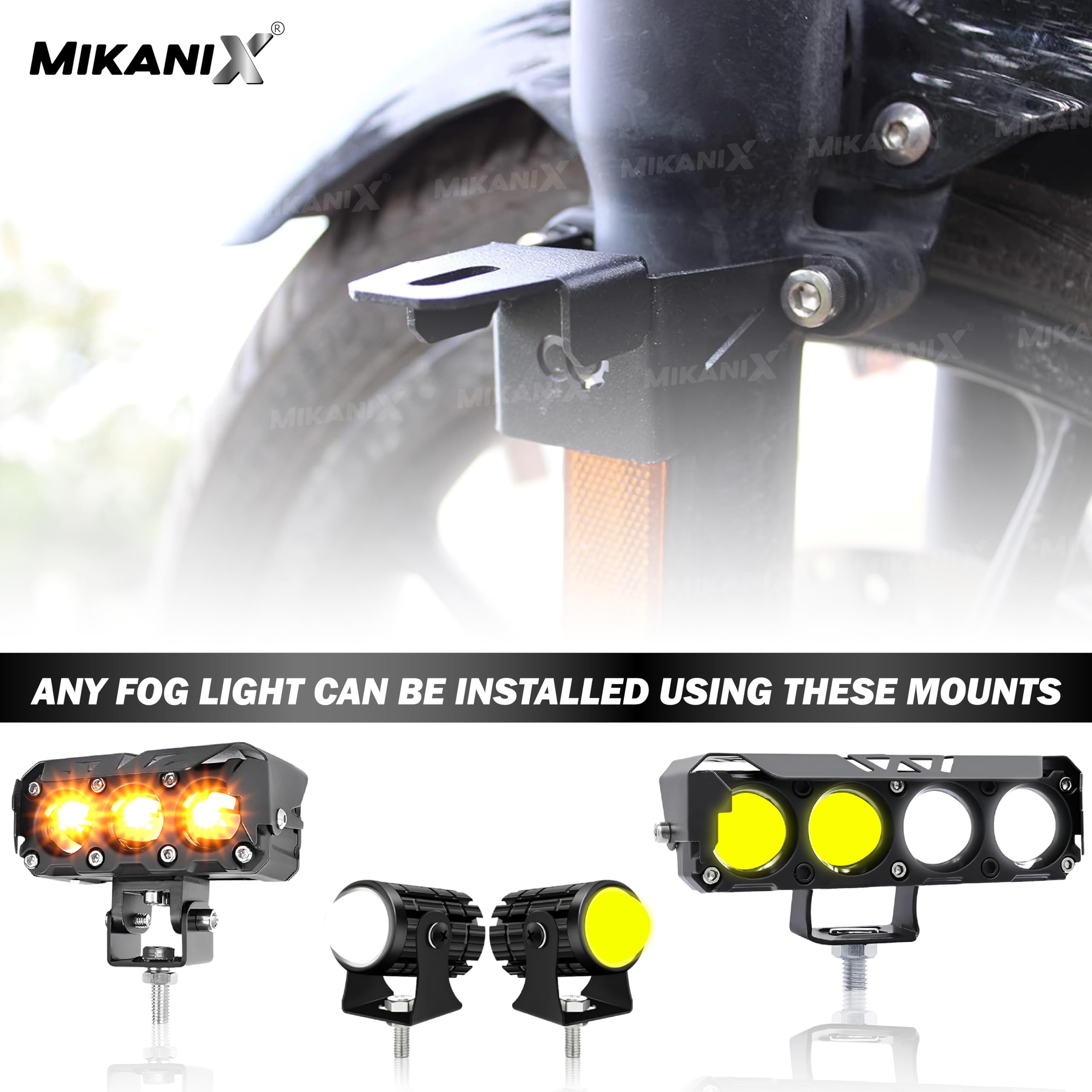 Mikanix Premium Fog Clamp Light Brackets Compatible with/for Royal Enfield Meteor 350 Set of 2
