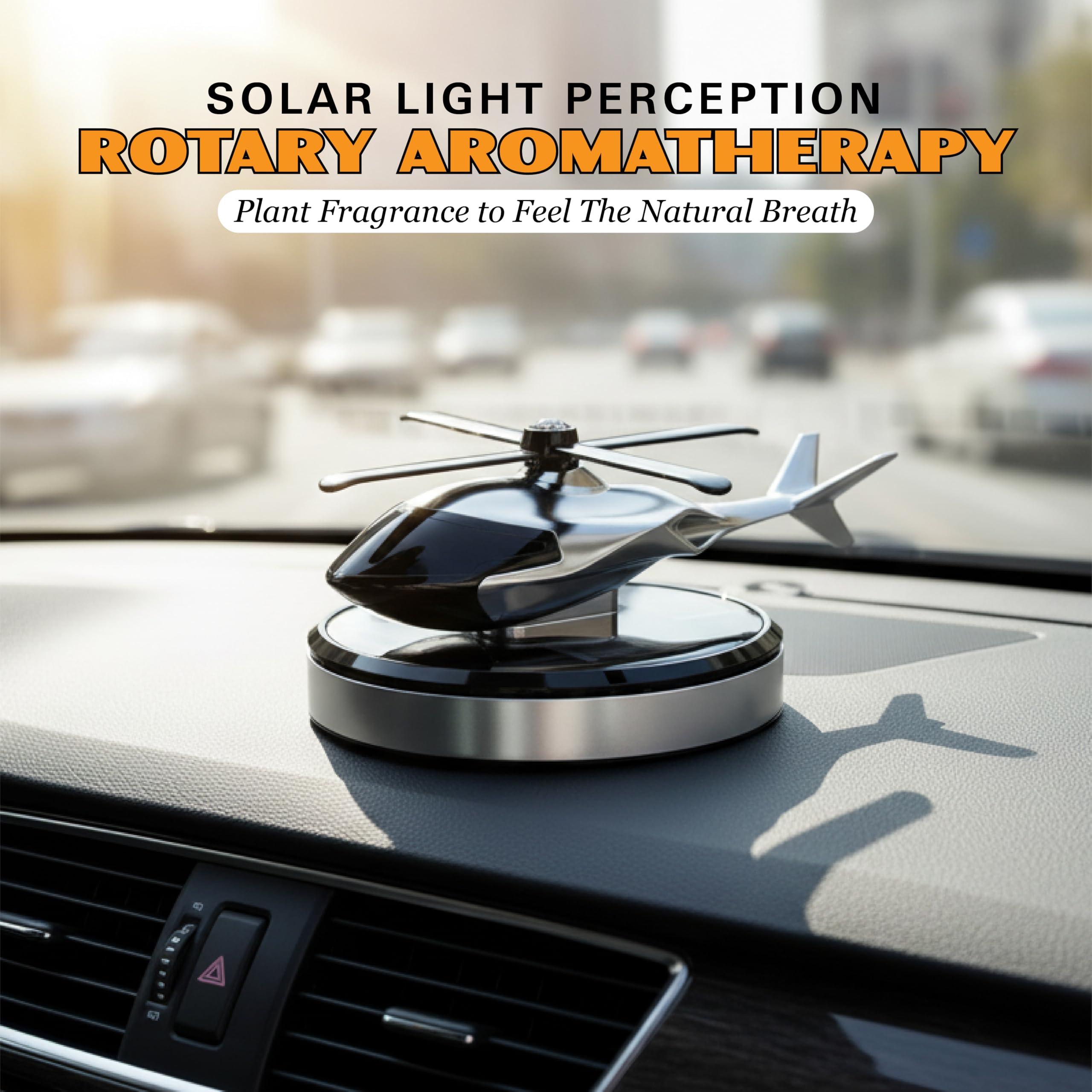 OBEROI’S TRADERS 6 MONTHS WARRANTY Solar Energy Rotating Car Dashboard Air Freshener, Helicopter Design, Auto Rotaiting Fan With Perfume liquid For Car Interior & Home Air Freshener