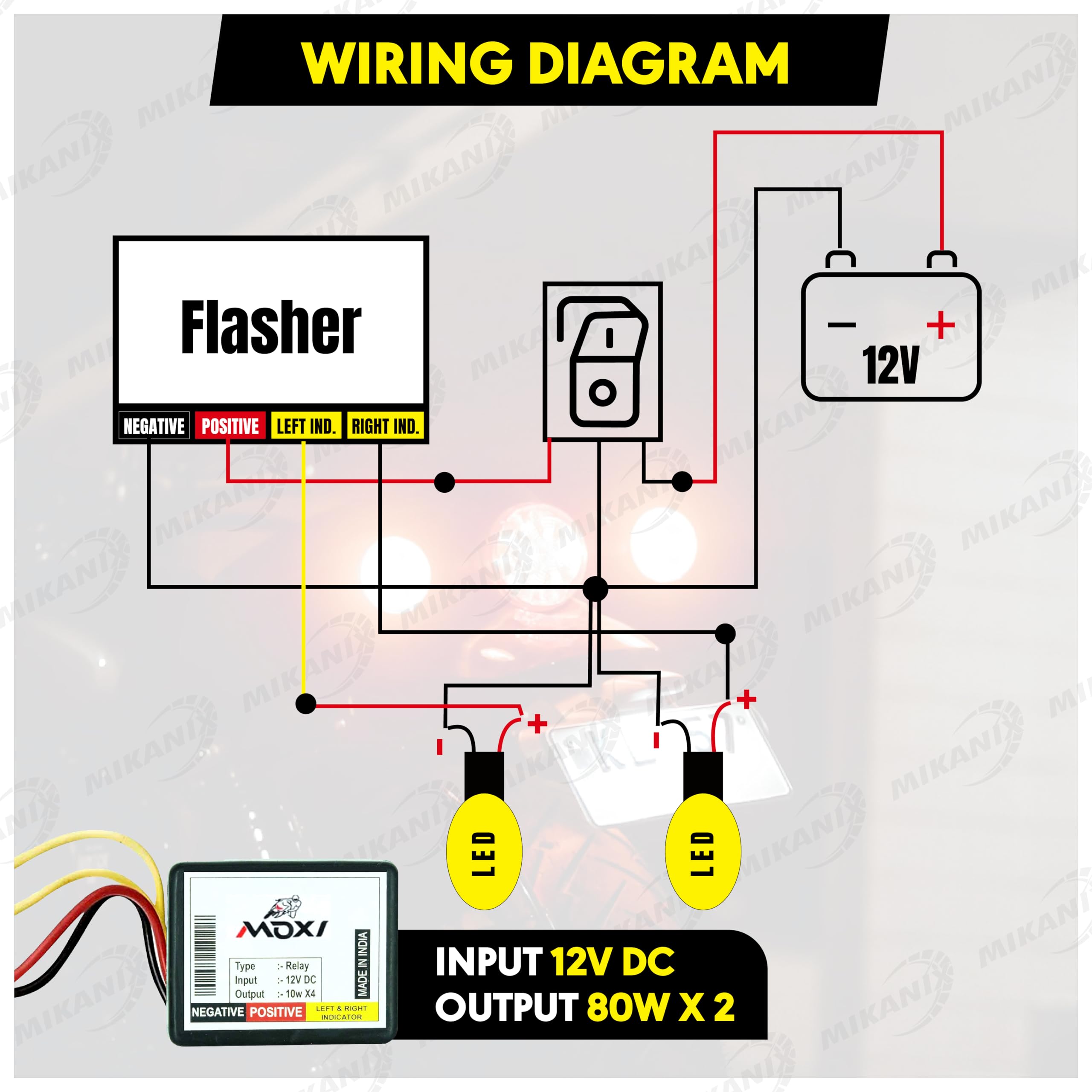 MIKANIX Universal Bike 360° LED Bulb/Hazard Indicator Flasher/Blinker Waterproof 16 Patterns Flasher Relay for LED/Bulb Indicators With Pattern Change Button/Switch