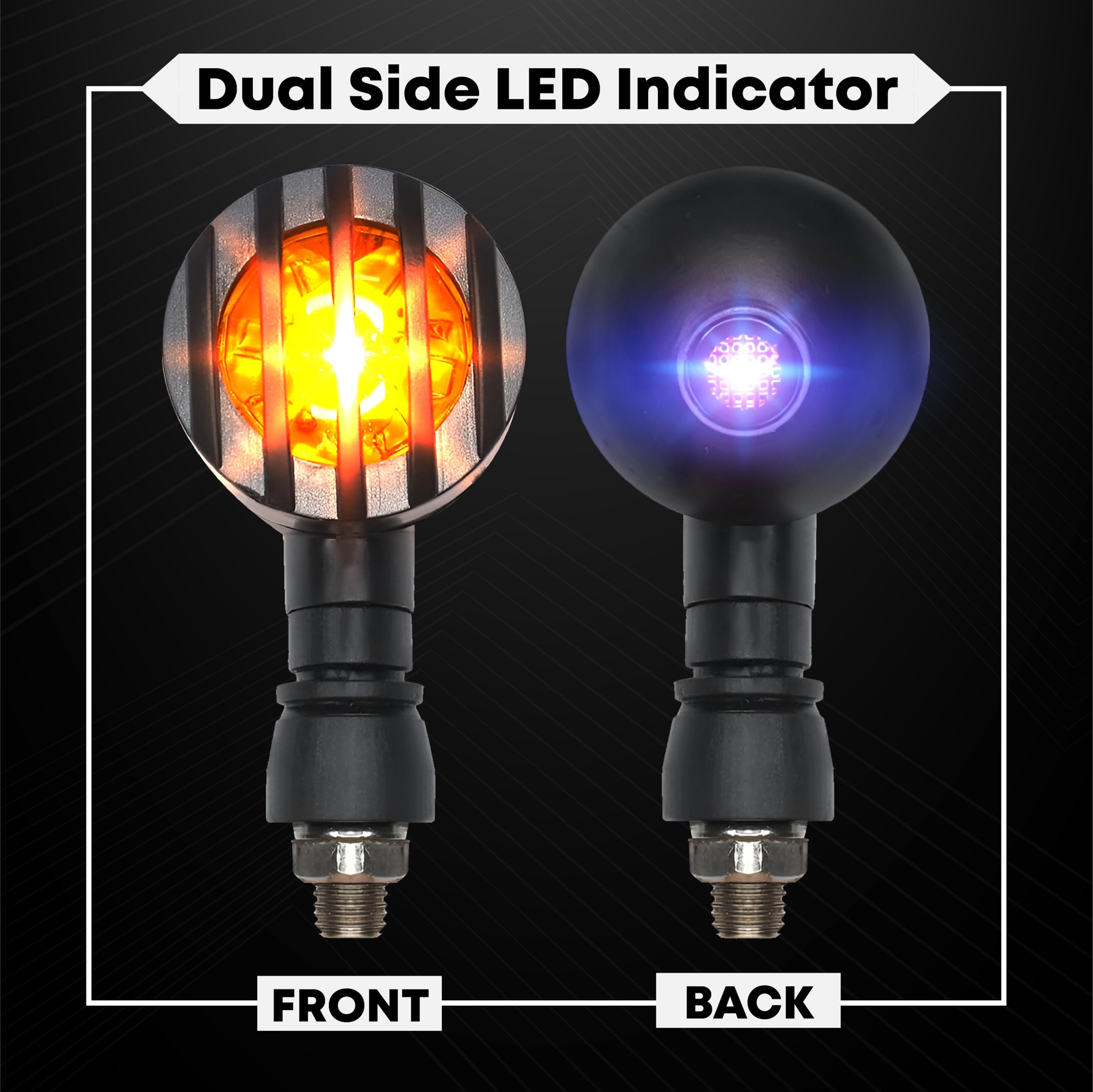 MIKANIX Dual Side LED Indicators for Bike & Motorcycle | Front & Back Glow | Stylish Amber Turn Signal Light | Waterproof, Grill Design | Universal Fit for All Bikes & Scooty