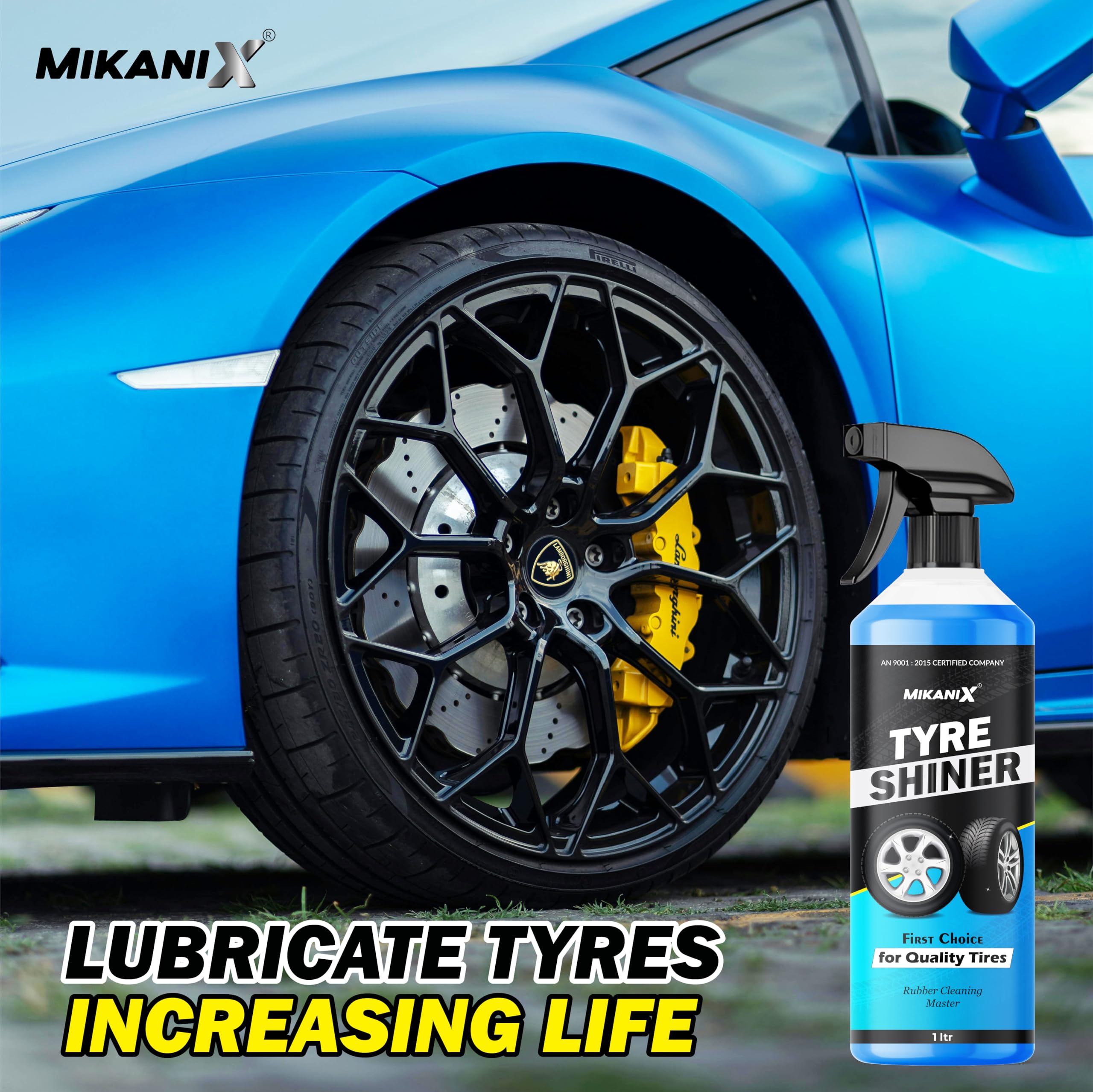 OBEROI'S TRADERS Tyre Shiner Spray 1L with Sponge & Microfiber Cloth | High Gloss Tire Polish & Rubber Protectant for Cars, Bikes & SUVs | Long-Lasting Shine & Protection from Fading & Cracks