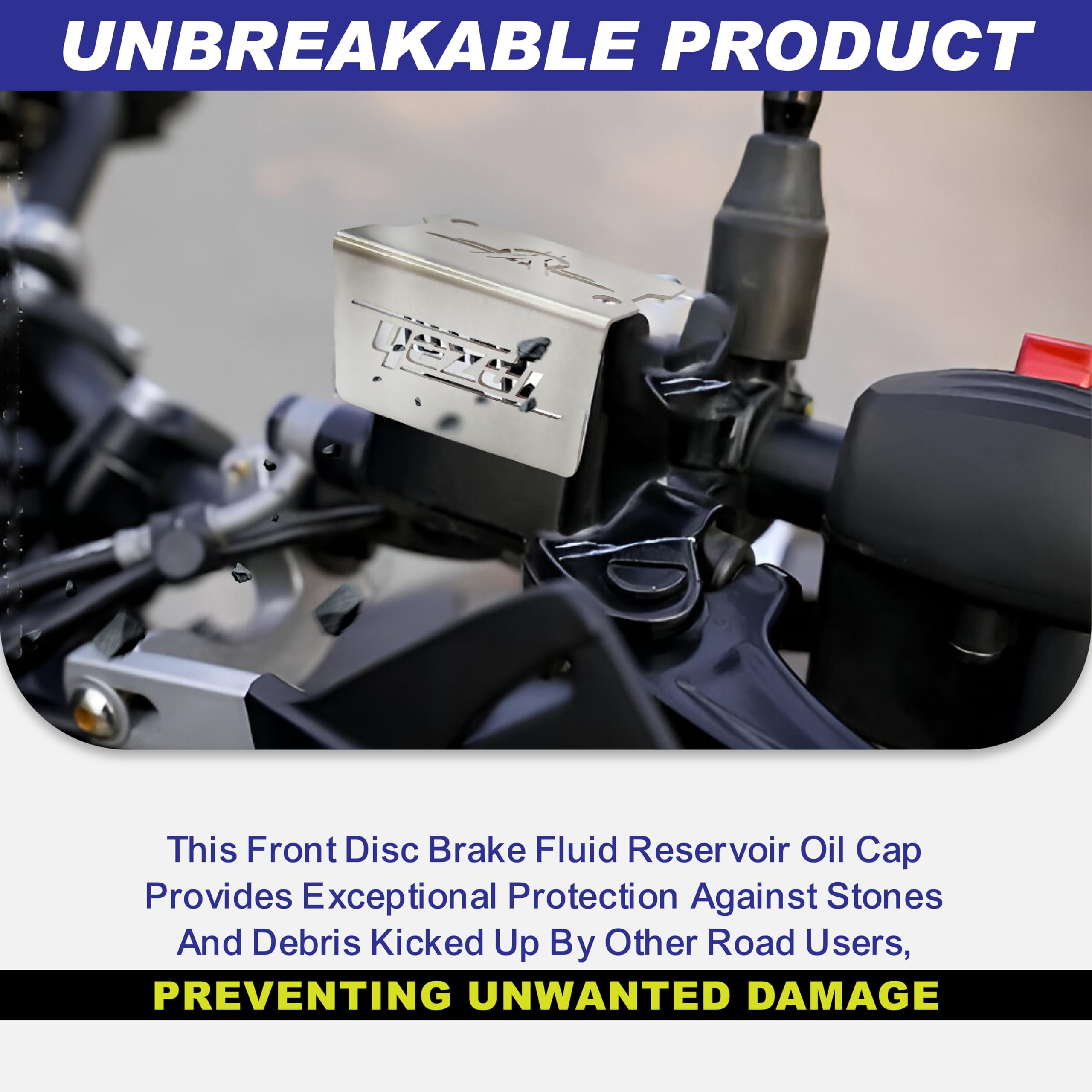 MIKANIX Motorcycle Stainless Steel Bike Front Disc Brake Fluid Reservoir Oil Cap/Container Guard Protector Cover I Compatible with All Yezdi Bike