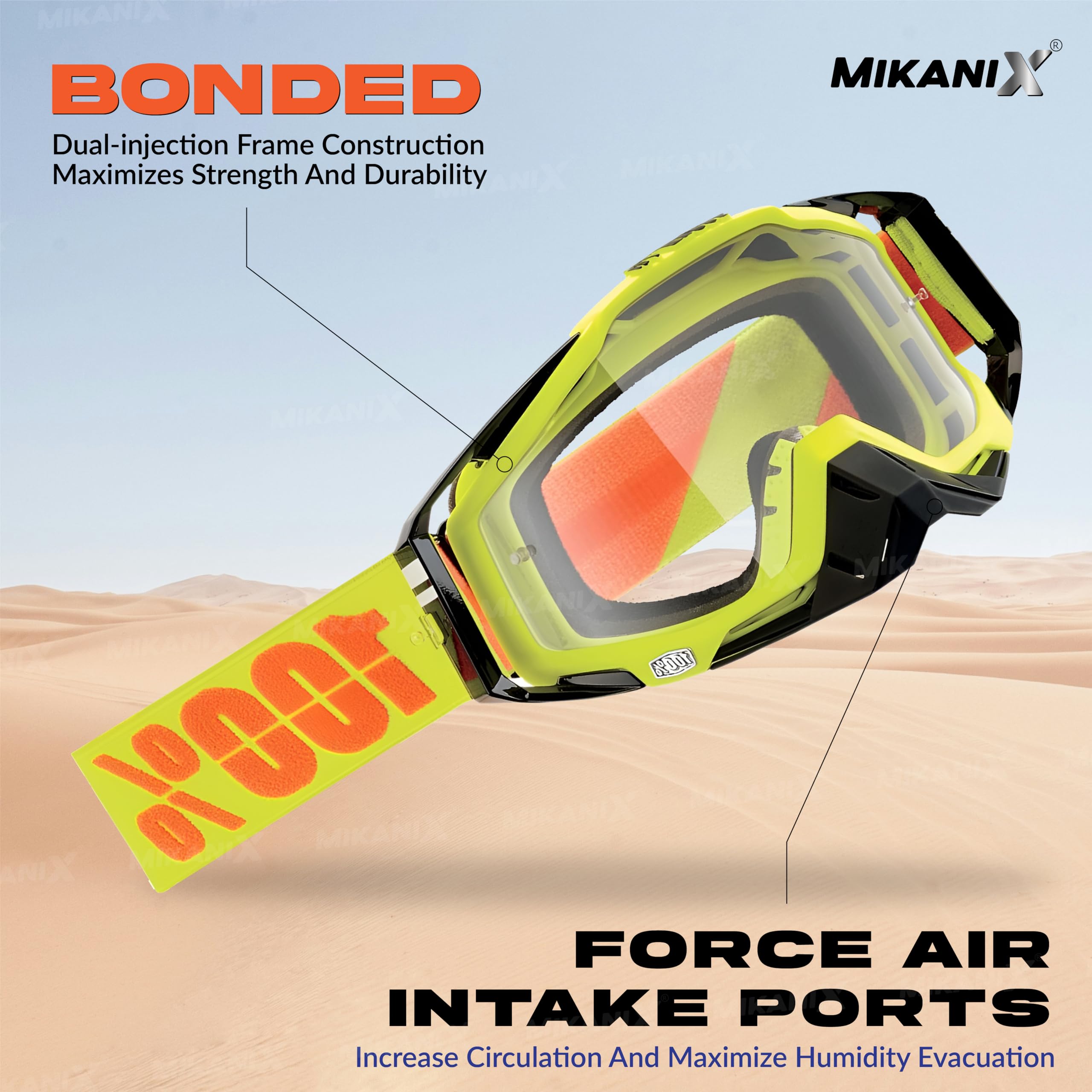 MIKANIX Universal Motorcycle Riding Combo Full Face Balaclava & Off-Road MX Goggles Set for Dirt Bike, ATV, Snowmobile | Windproof, UV Protection, Breathable Gear