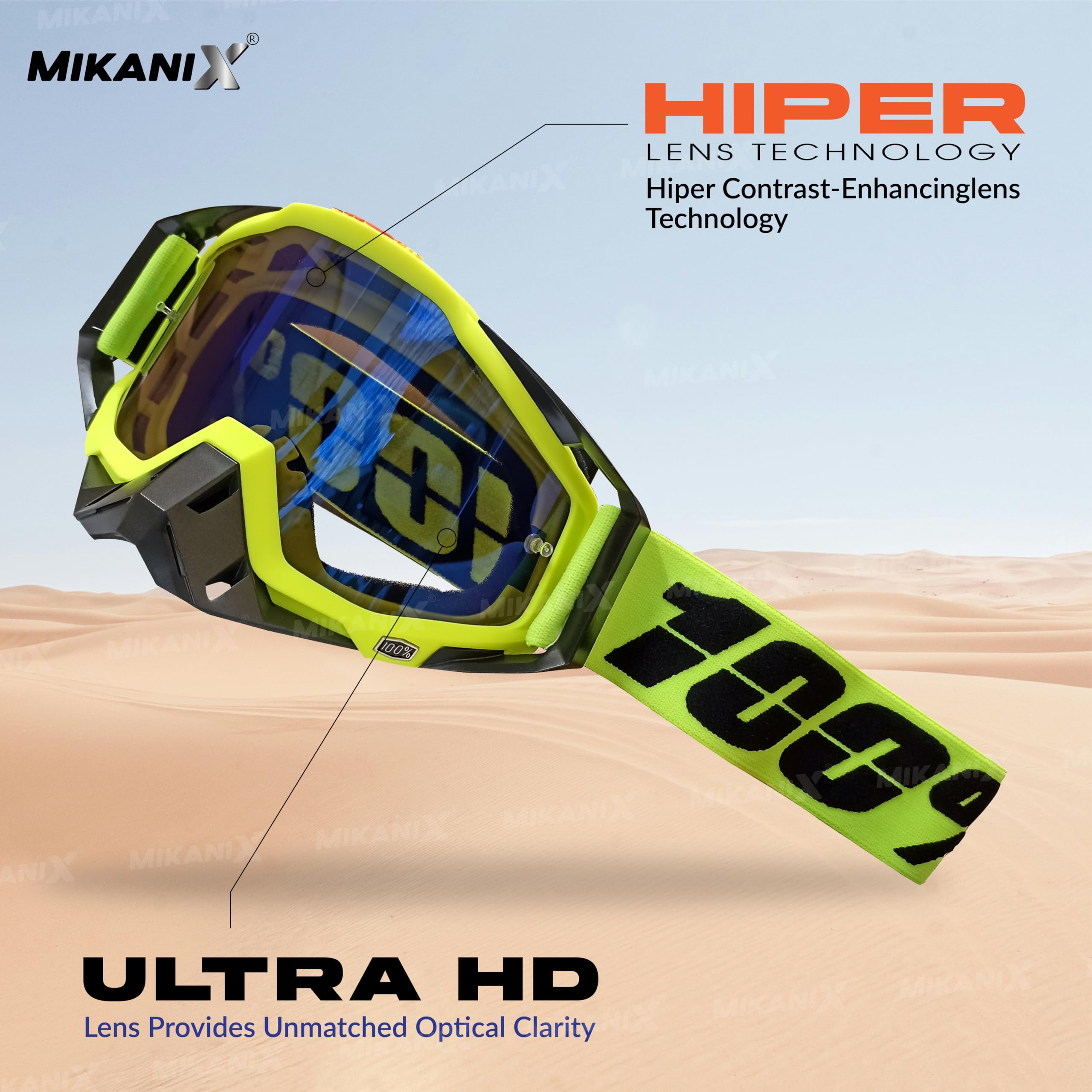 Mikanix Motorcycle Dirt Bike Goggles I ATV Motocross Offroad MX Racing Riding OTG Goggles | Protective Eyewear Safety Glasses for Ski, Snowboarding, Cycling & Outdoor Sports