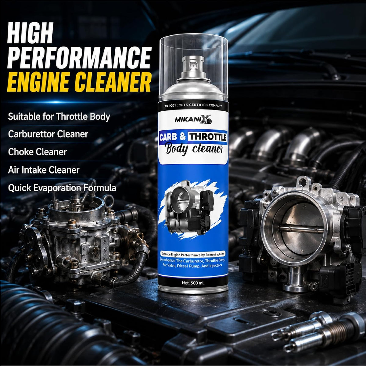 MIKANIX Throttle Body Cleaner Spray 500ml with cloth | High Performance Engine Cleaner for Bikes