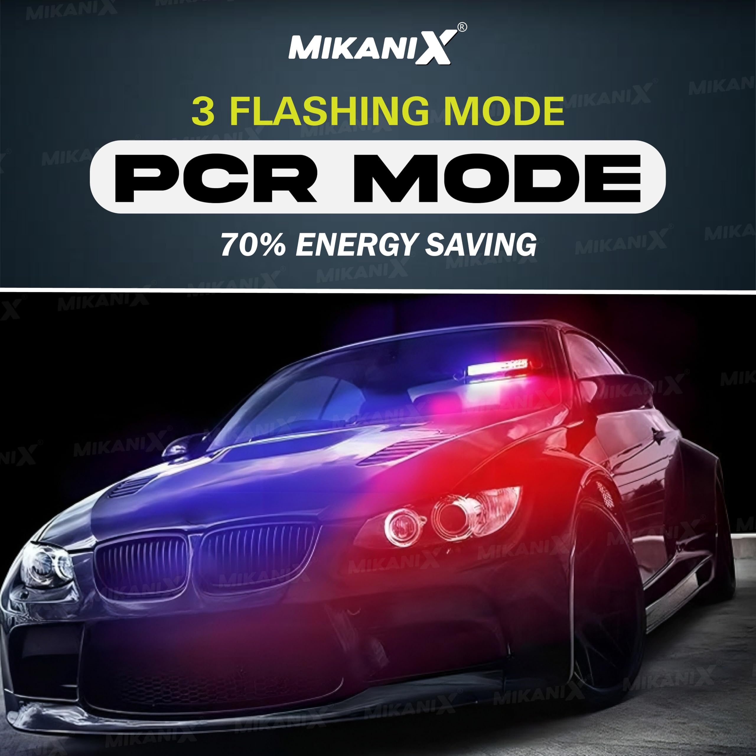 MIKANIX Universal Waterproof 8 LED Red & Blue Police PCR Light With 3 Modes of Flashing | Strobe Flasher | Emergency Warning Lamp for All Cars