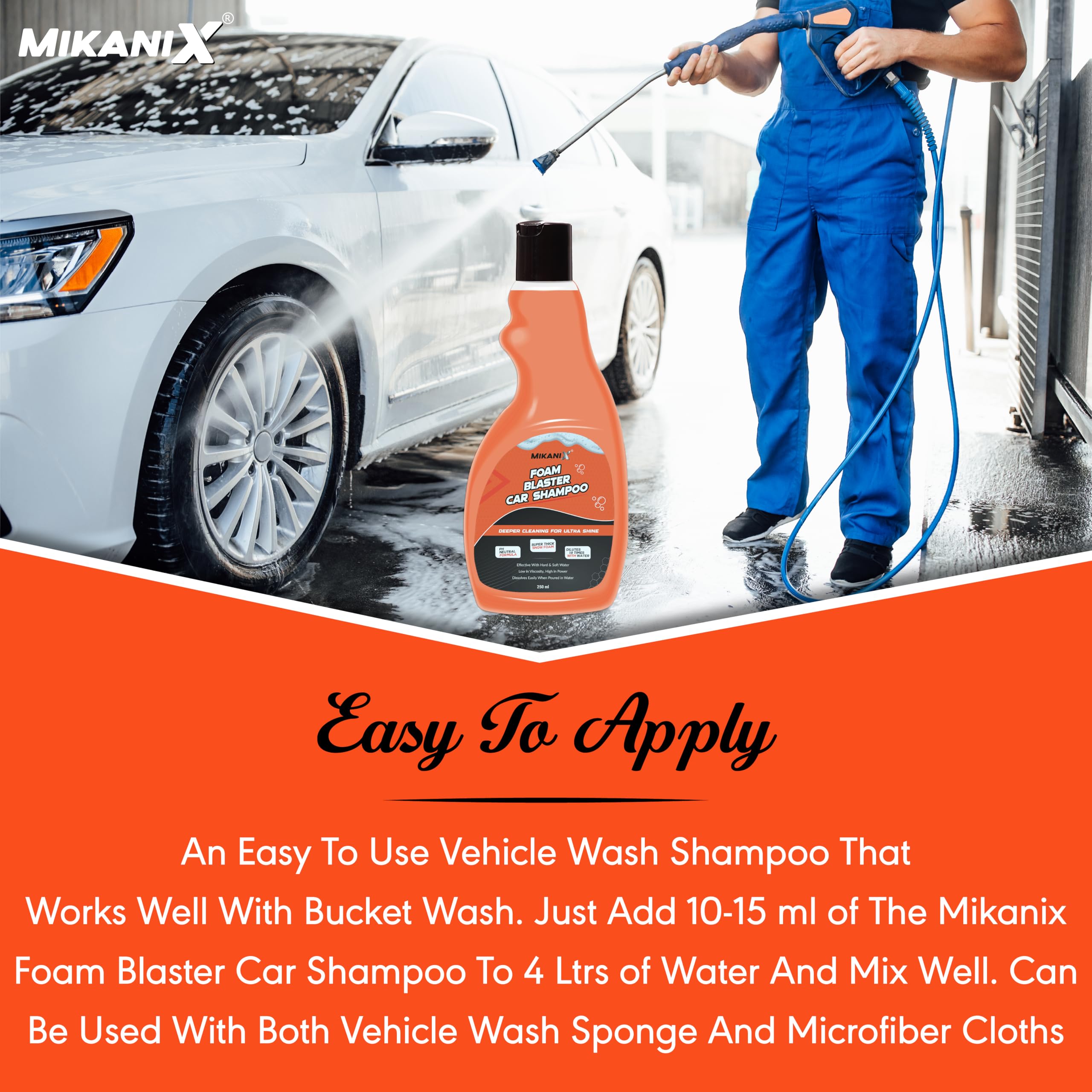 ‎OBEROI'S TRADERS Microfiber Cloth Wash Mitt Glove & Foam Blaster Car Wash Shampoo Combo | Concentrate Form With Thick Foam to Remove Dirt & Grime For Car & Bike Exterior Cleaning (Pack of 2)