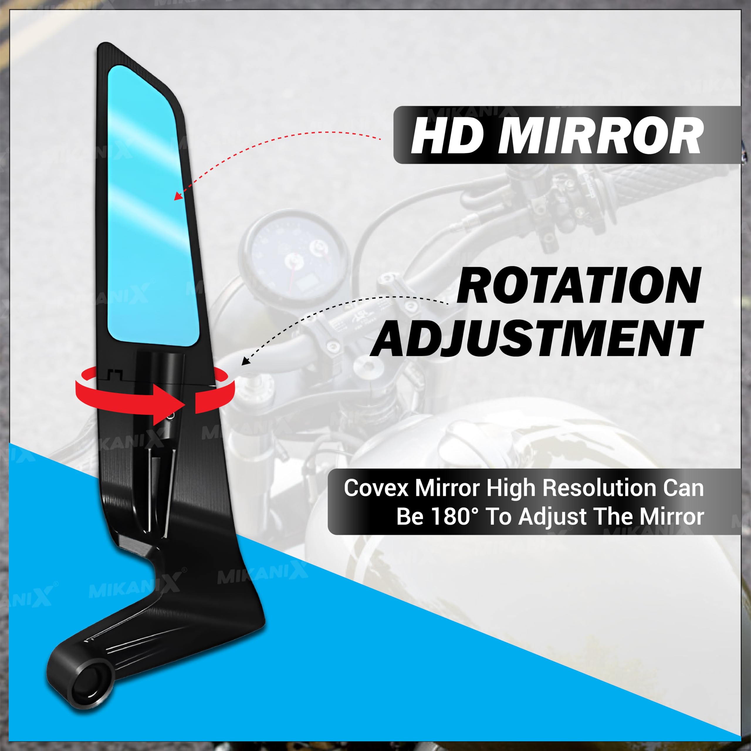 MIKANIX Bike Rear View Side Handle Bar Concave Glass| York Nut Fitting Glass | Stealth Convex Glass Compatible with Apache 160 | 200