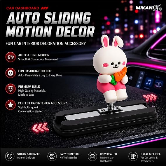 MIKANIX Auto Sliding Car Dashboard Decoration Cute Anime Pooh Character Moving Ornament Interior Accessory