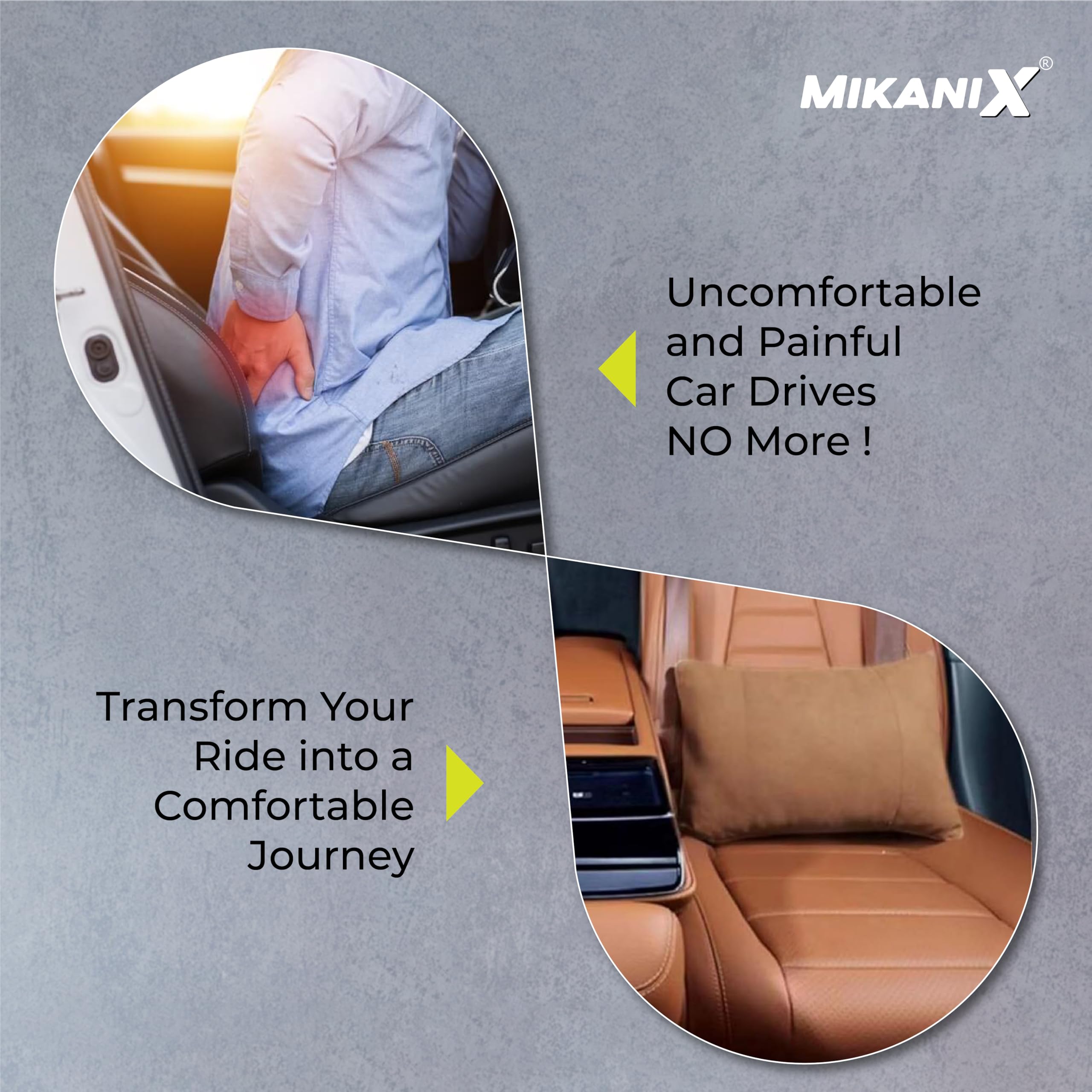 MIKANIX Car Headrest Pillow | Polyfill Fiber Cotton Neck/Head Support Cushion | Ergonomic Travel Headrest | Comfortable Car Seat Pillow | Breathable Soft Cover | Universal Fit (4 Brown)