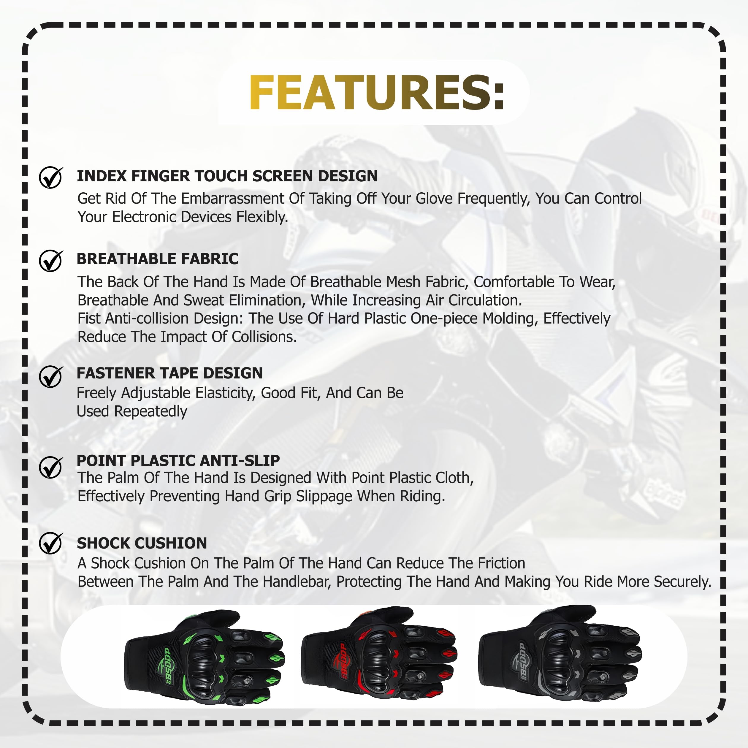 MIKANIX Full Finger Bike Riding Gloves with Touch Screen Sensitivity at Index Finger, Protective Off-Road Motorbike Racing & Cycling Gloves for Men and Women