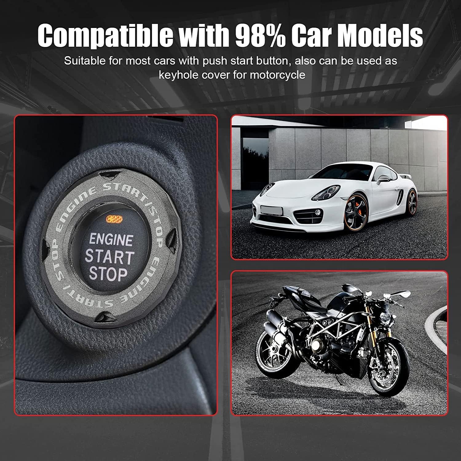 Rotary Bike & Car Engine Start/Stop Switch Cover/Ignition Lock Cap Cover Push Button Decorative Auto Accessories for All Bikes & Cars