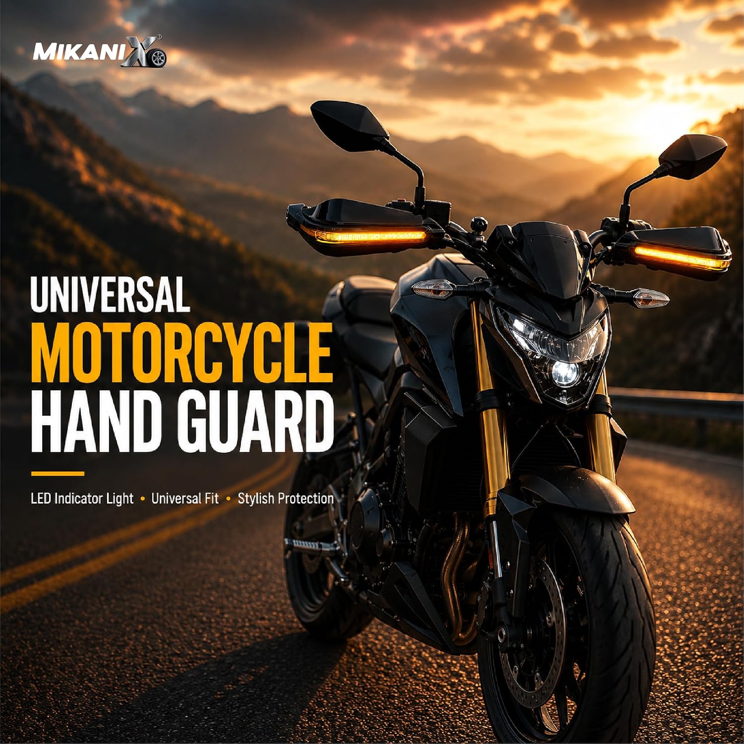 MIKANIX Universal Motorcycle Hand Guard with DRL LED Light | Brake & Clutch Lever Protector | Wind Deflector Hand Guard for All Bikes & Motorcycles